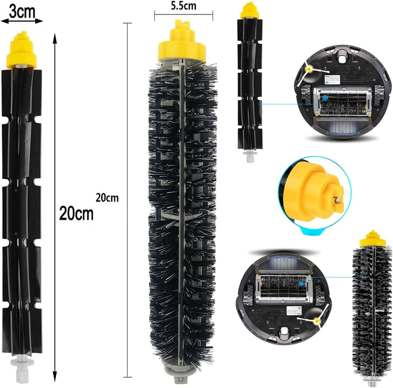 Replacement Parts for IRobot Roomba 600 &500 Series 694 692 690 680 660 665 651 650 614 595 585 564 Vacuum,Accessories Kit 3 Filter,3 Side Brush,1 Pairs Bristle and Flexible Beater Brush