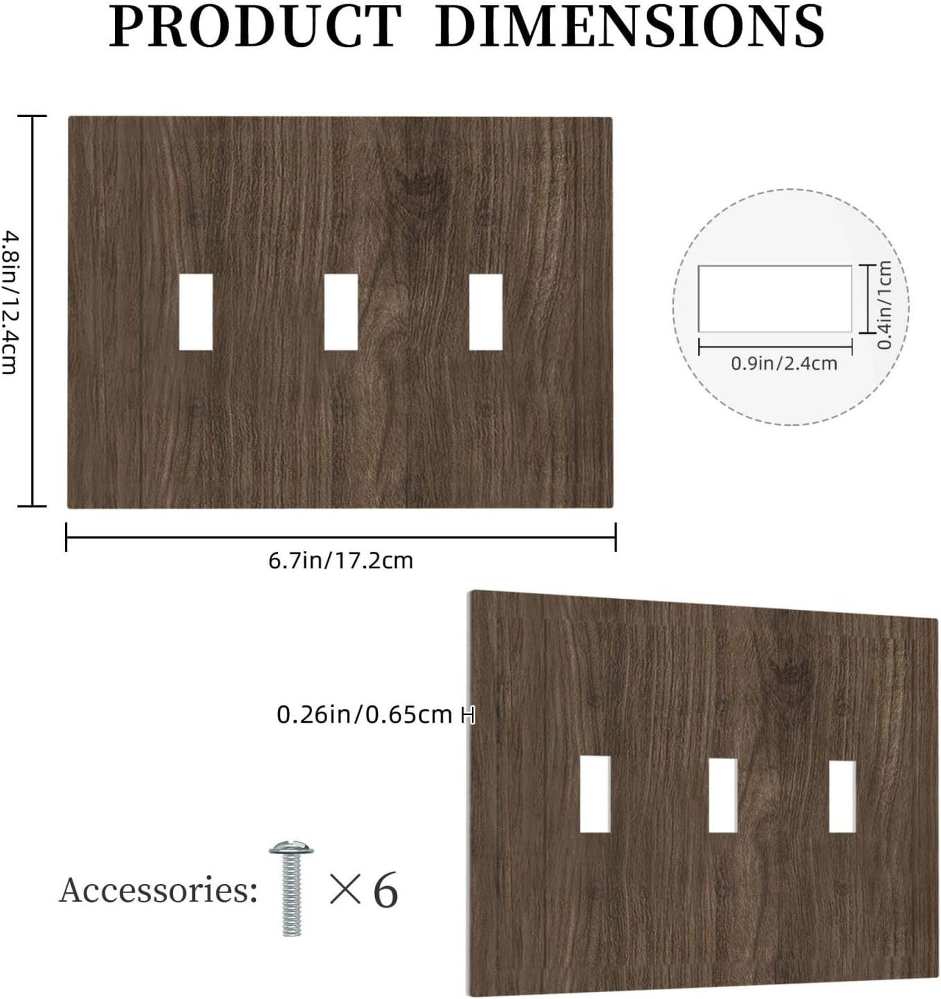 Decorative Light Switch Cover Plate Rustic Walnut Wood Grain 3 Gang Wall Plate Triple Toggle Switch Plate Covers Electrical Outlet Cover for Farmhouse Cabin Decor