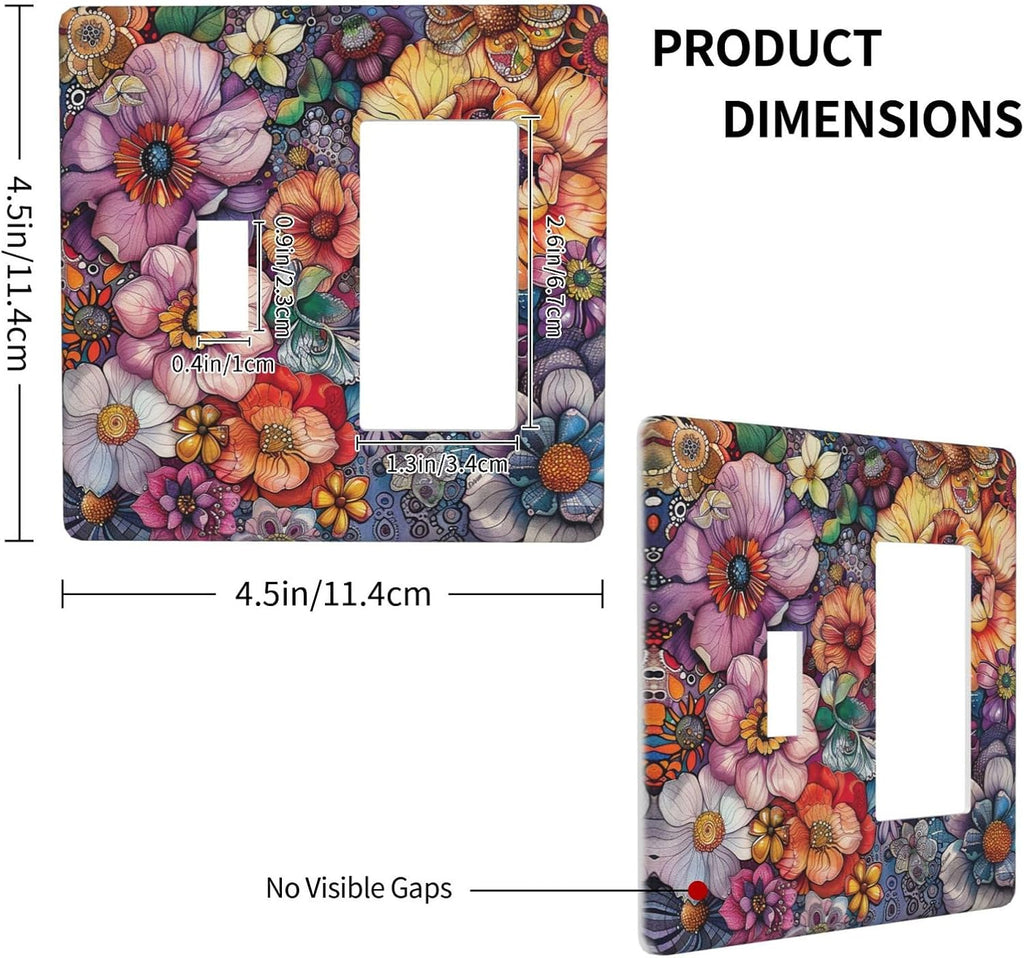 Outlet Covers Colorful Bohemian Flowers Vintage Boho Floral 1 Toggle 1 Rocker Combination Decorative Wall Plate Electrical Switch Plates Light Switch Cover Plate for Bed Room living Room