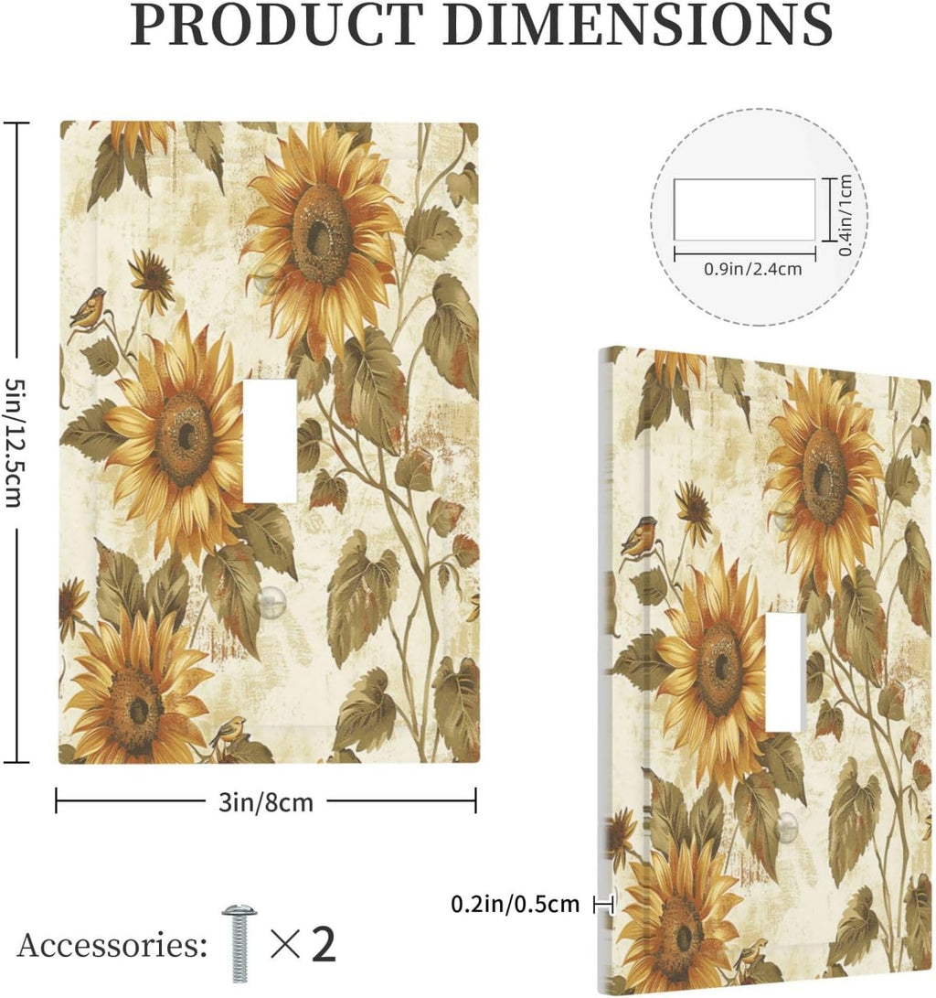 Decorative Light Switch Cover Rustic Sunflower Floral Pattern 1 Gang Single Toggle Device Electrical Faceplate Switchplates Decorator Outlet Wall Plate for Bedroom Cabin Decor