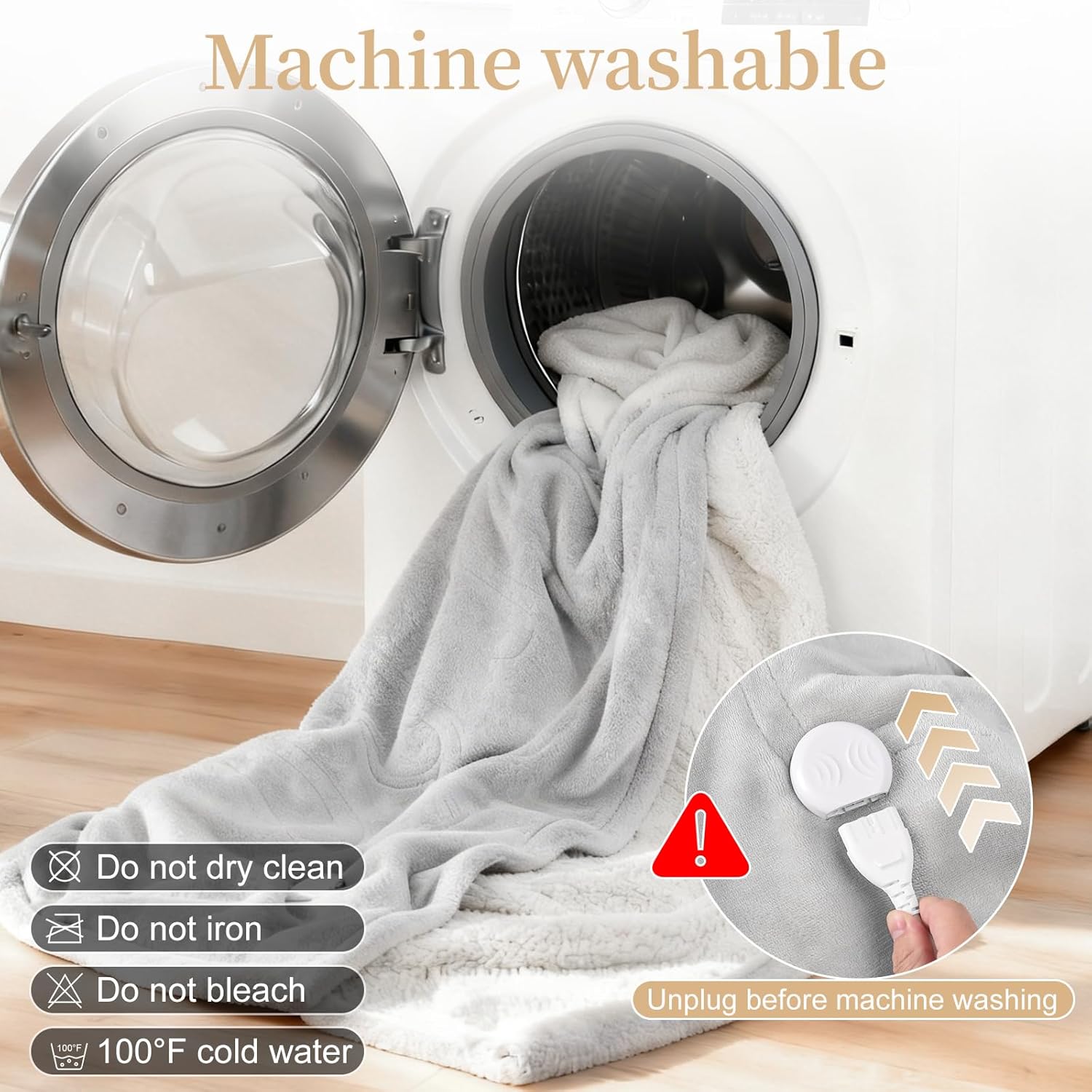 Electric Heated Blanket Full Size 72" x 84", Soft Plush Flannel & Sherpa Electric Blanket with 8 Heat Settings, 1-12H Auto-Off, Fast & Even Heating, Machine Washable, for Home & Office, Light Gray