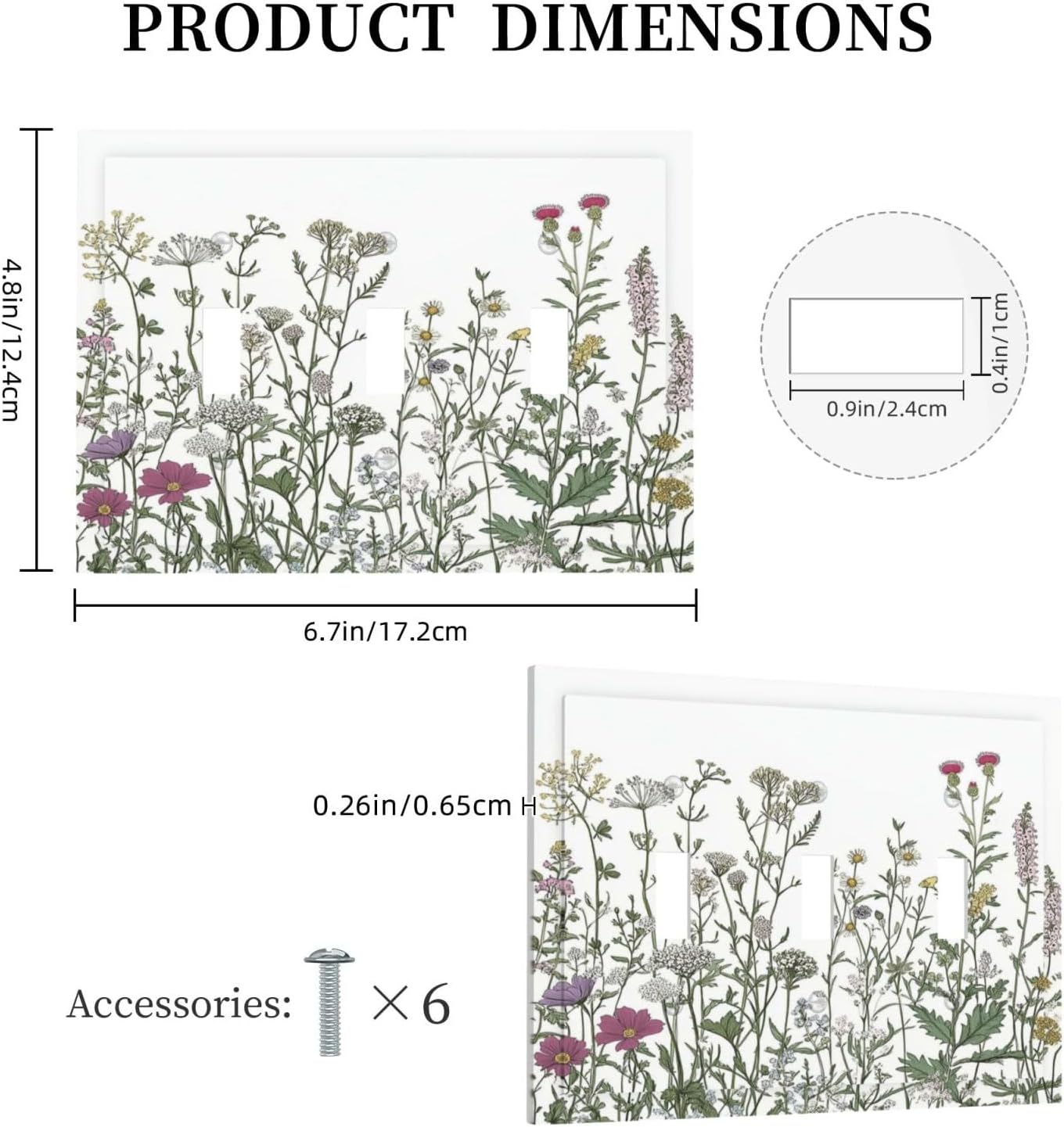 Vintage Herbs Wildflowers Plant Floral Decorative Switch Plates 3 Gang Wall Plate Triple Toggle Light Switch Cover Faceplate Electrical Wall Panels For Bed Room Home Decor