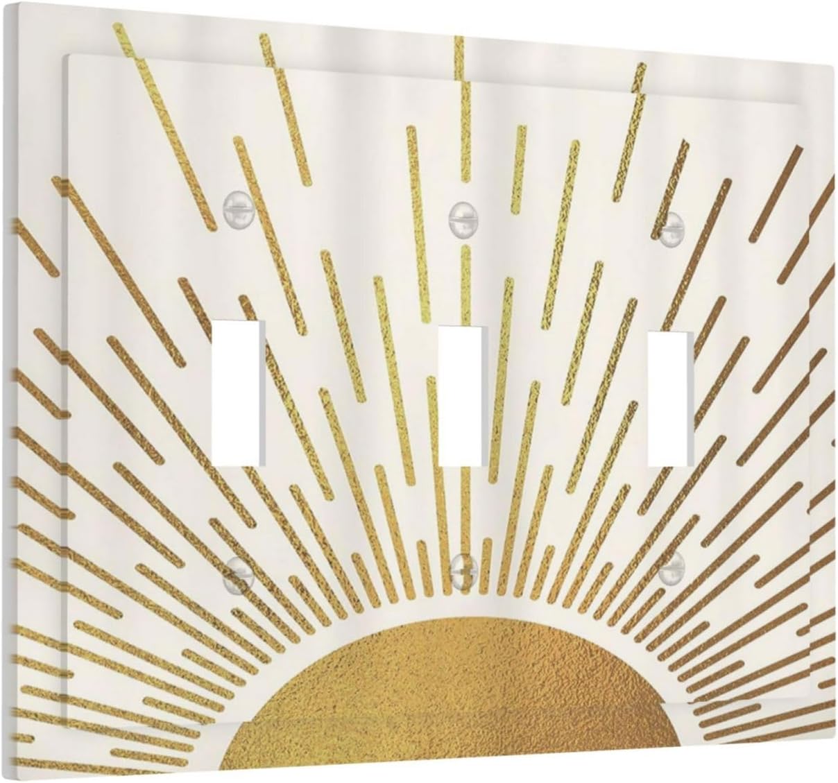 Decorative Light Switch Cover Plate Boho Mid Century Gold Sun Sunbeams 3 Gang Wall Plates for Electrical Outlets Triple Toggle Switch Plate Covers Outlet Covers Faceplate for Home Decor