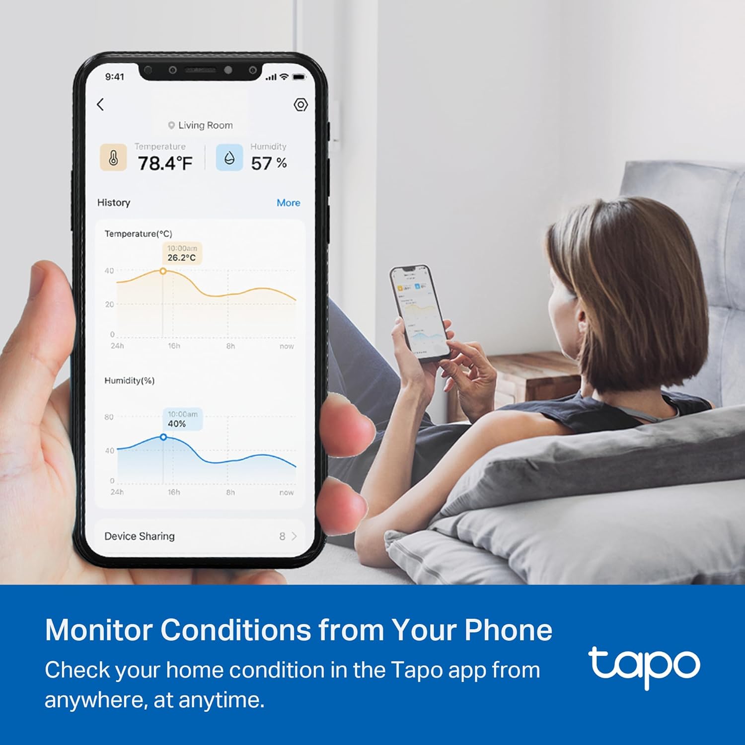 Tapo Smart Temperature and Humidity Monitor, 2.7" E-Ink Display, Swiss-Made Sensor, Real-Time Notification, Visual Graphics, Hub Required, White (T315)