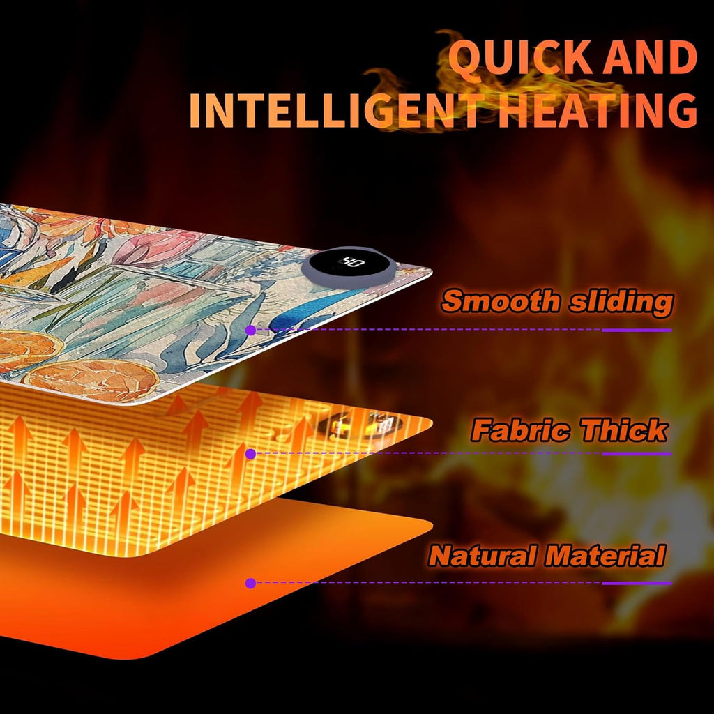 Heated Mouse Pad 31.5x13 in 3-Temp Fast Heating Desk Mat with Auto Timer Warmer for Hands Wrist Pain Relief Waterproof Keyboard Mat for Office, Gaming, Home, Floral Kitchen