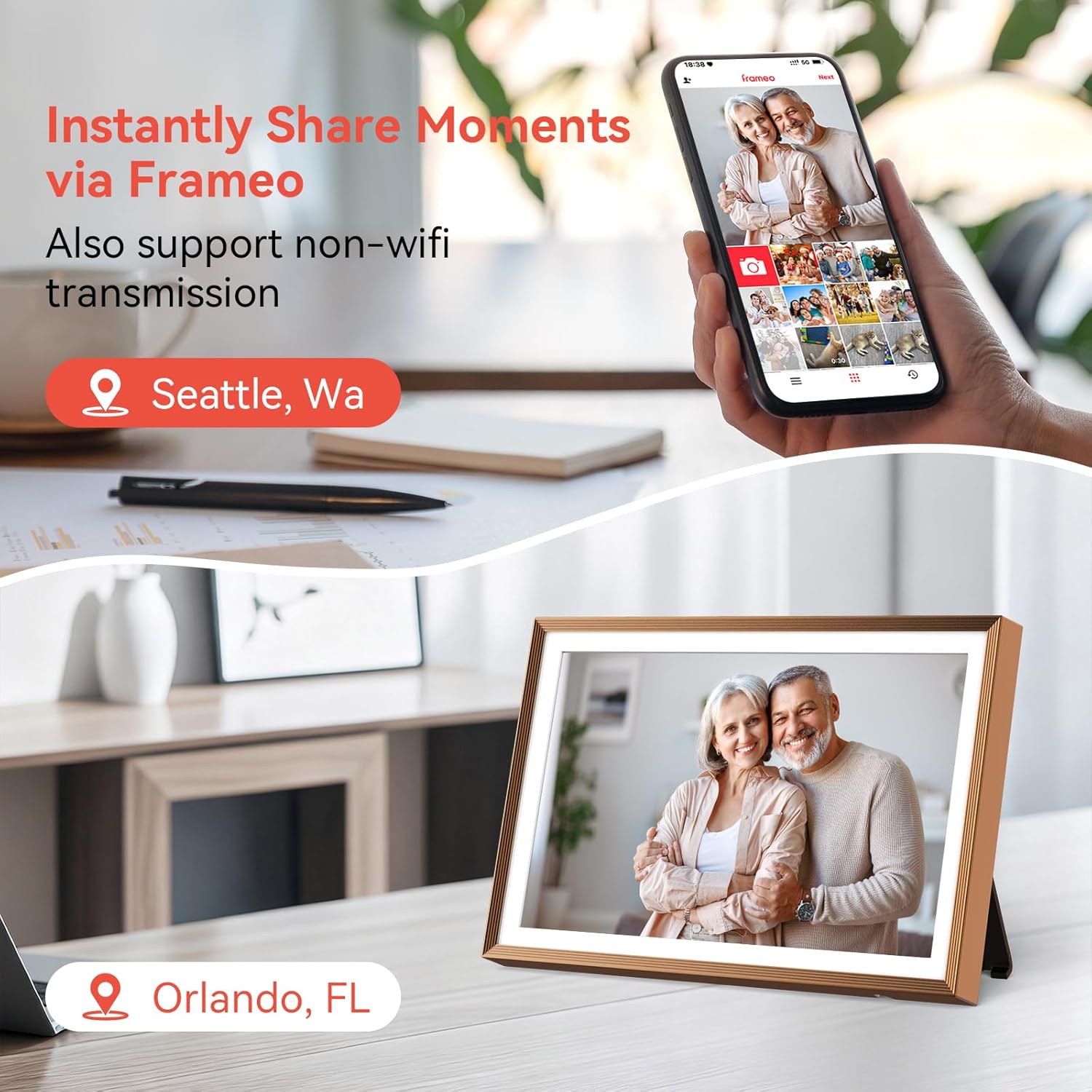 Frameo Digital Picture Frame 10.1" HD IPS Anti-Glare Touch Screen Load Photos & Videos Directly from Phone Ideal for Thoughtful Gifting Small and Exquisite - Rose Bronze