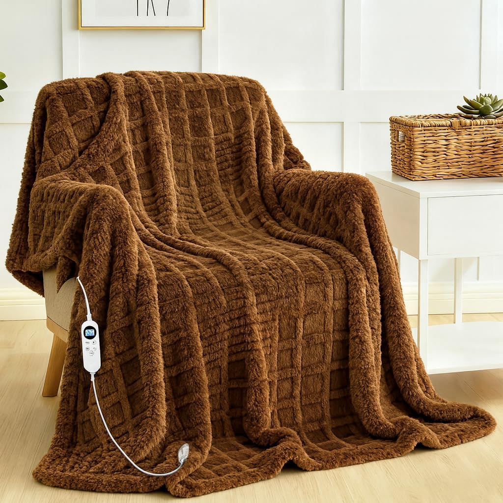 Heated Blanket Electric,Waffle Heating Blanket with 12 Heat Levels, Fast Heating Blanket with 1-12 Timer Settings, Overheat Protection with ETL & FCC for Home Office Sofa-50"x60"