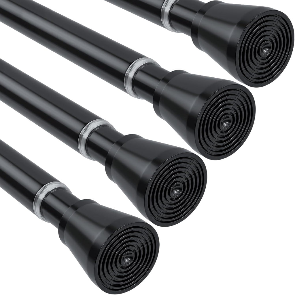 4 Pack Black Tension Rod 28 To 48 Inch Adjustable Spring Tension Curtain Rods No Drilling Short Curtain Rod Extendable Small Spring Tension Rod for Closet Cupboard Bars Refrigerator