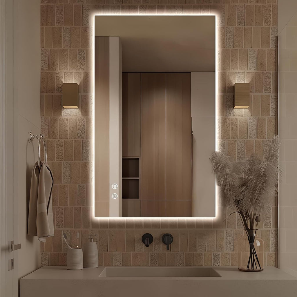 Niccy Led Mirror for Bathroom, 40"x24" Frameless Backlit Mirror for Wall Lighted Mirror with Bedroom 3 Color, Defogger, Explosion-Proof, HD Glass and IP65 Vanity Mirror Horizontal or Vertical