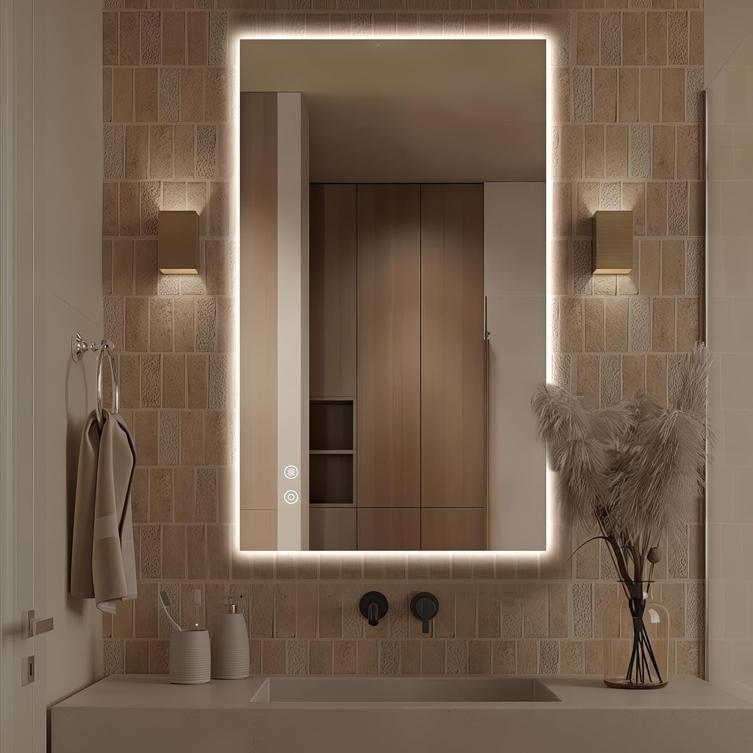 Niccy Led Mirror for Bathroom, 40"x24" Frameless Backlit Mirror for Wall Lighted Mirror with Bedroom 3 Color, Defogger, Explosion-Proof, HD Glass and IP65 Vanity Mirror Horizontal or Vertical