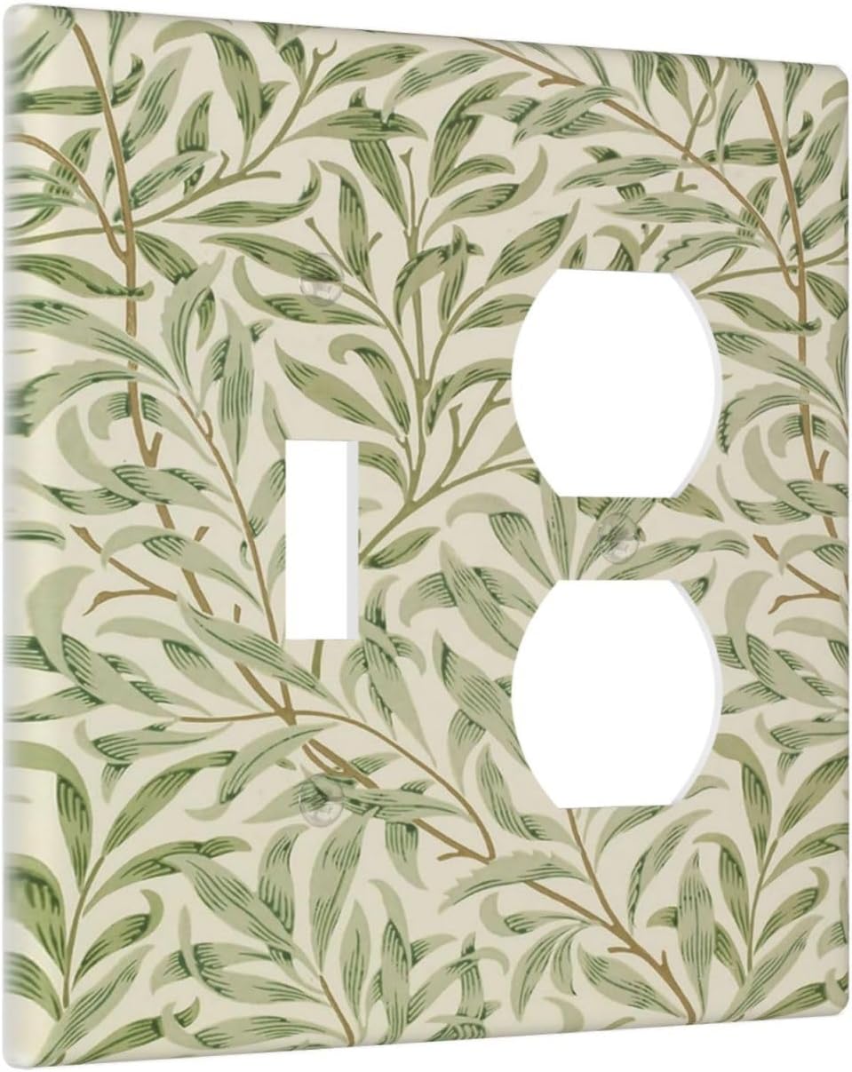 Decorative Outlet Covers Morris Green Willow Leaf Olive Leaves 2 Gang Wall Plate Cover Single Toggle Duplex Combo Two Switch Light Switch Cover Plate Jumbo Dual GFCI Faceplate