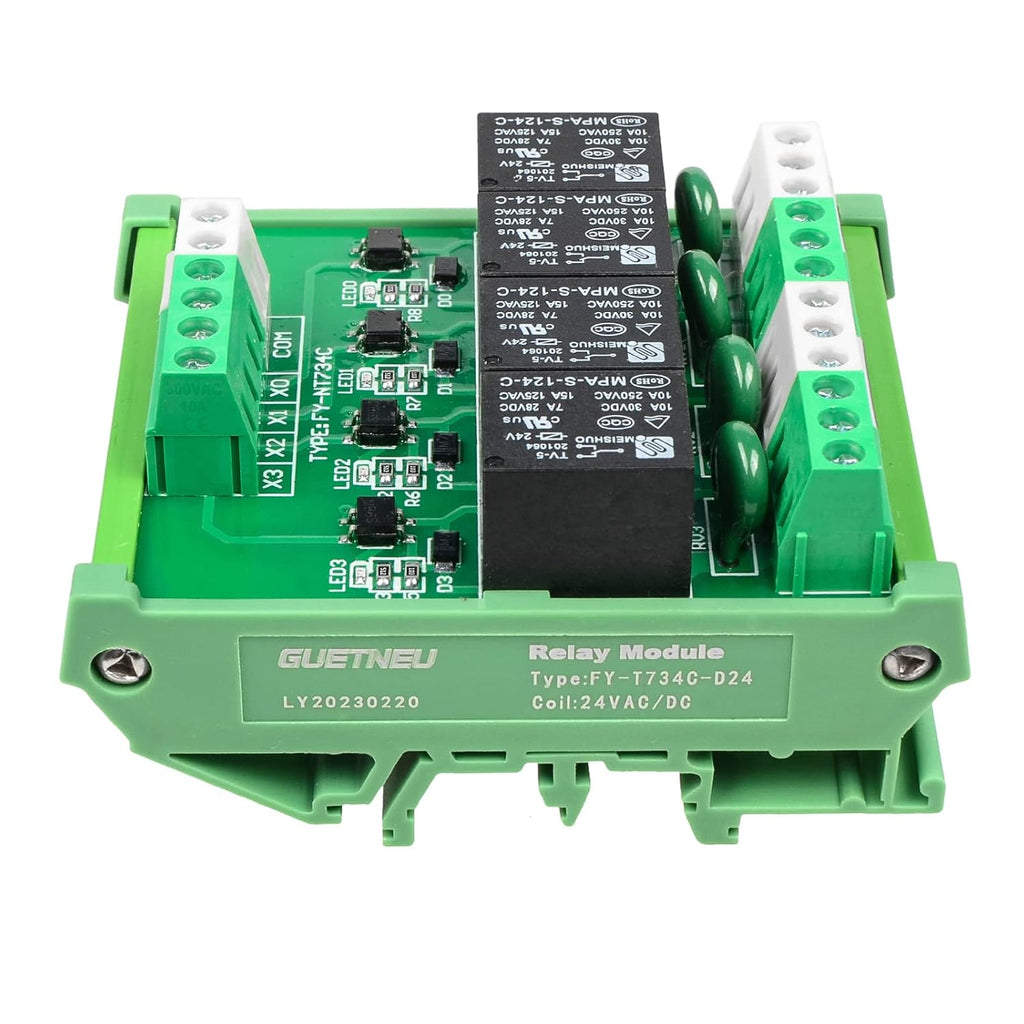 Relay Board, Relay Module 4 Channel 1 SPDT DIN Rail Mount 24V DC/AC, Interface Board(FY-T734C-D24)