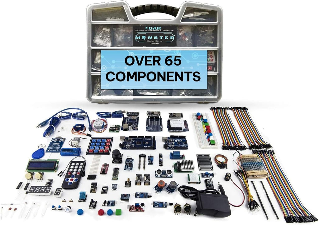 GAR Monster Starter Kit for Arduino - Robotics & IoT Development| Comprehensive 5-Board Set: Uno R3, Mega 2560, Nano V3, ESP32 WiFi+BT, ESP8266 NodeMCU | 25 Sensors, Tutorials & Organizer Toolbox