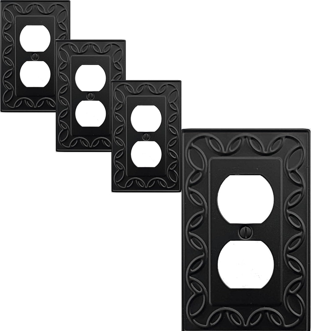 Single Toggle Light Switch Cover NovaBloom Metal Wall Plate, 4-Pack Black 1 Gang, Light Switch Cover Decorative Wallplate, Durable