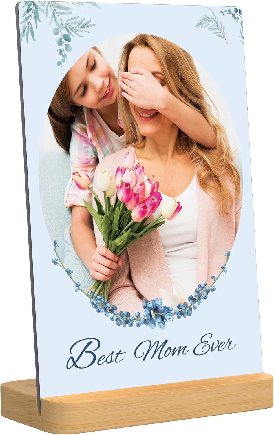 Custom Metal Photo Print for Mom Personalized Mother’s Day Gifts framed photo with Bamboo Stand, Unique Photo Gift from Daughter, Son, Kids - Gift Wrapping Available