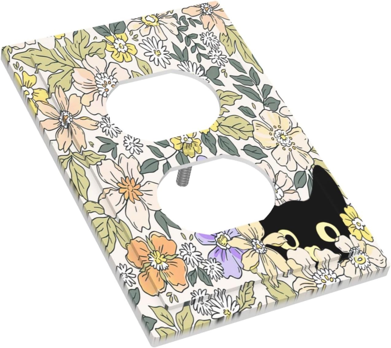 Decorative Outlet Covers Cute Black Cat in a Flower Patch Botanical Garden 1 Gang Duplex Light Switch Cover Plate Wall Plates Switch Plate Cover for Bedroom Home Decor（2 Pack）