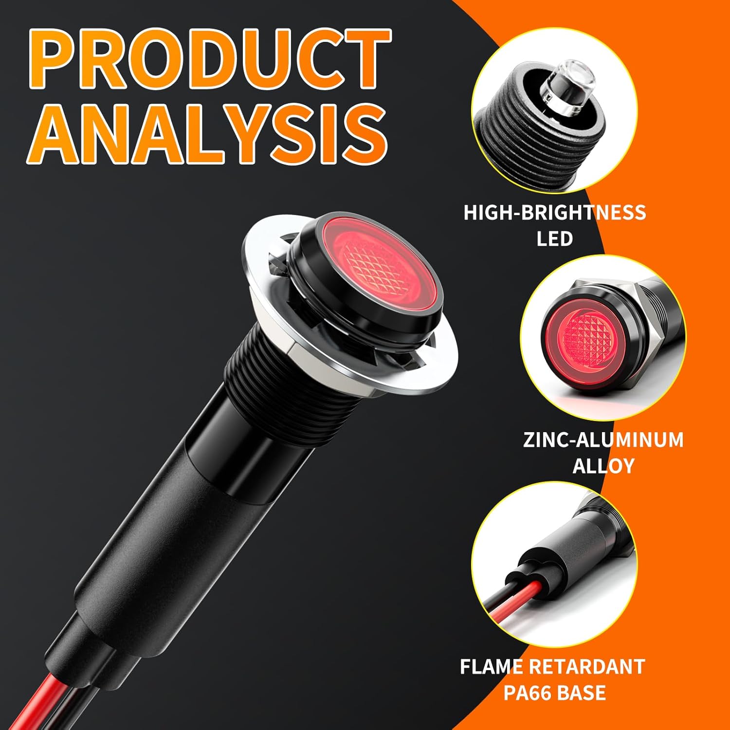5Pcs 8MM (5/16") Indicator Light led 110v 120v Indicator Pilot Metal Lights Aluminum Black Anodized Waterproof ip67 White Signal Lamp Light(110V-Black Anodized-W 5Pcs)