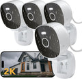 2K Security Camera, Outdoor/Indoor for Home, Pet, Baby, Nanny, IP65 Wterproof Color Night Vision, White Light & Siren, Recording, Motion Detection, Compatible with Alexa, White-4P