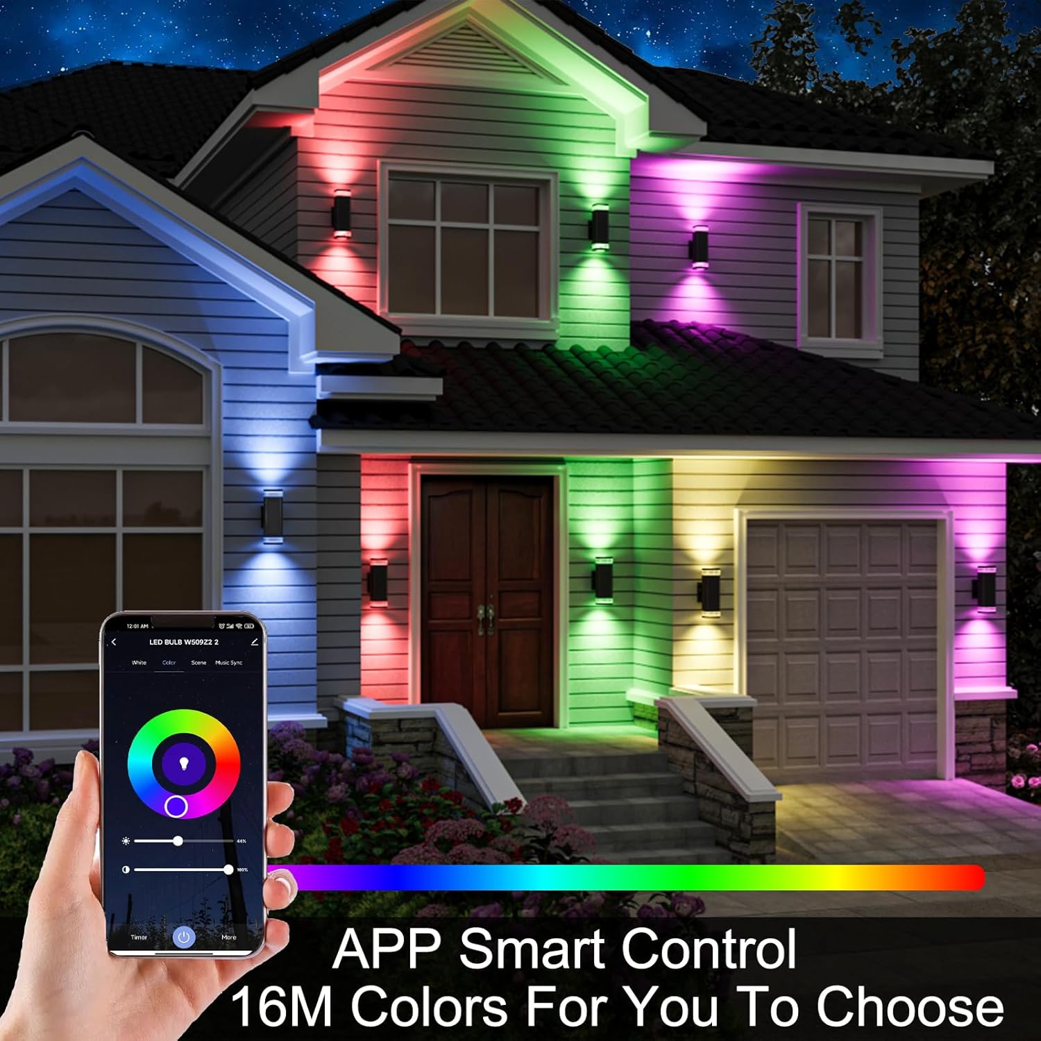 Smart RGB Outdoor Wall Lights, 2 Pack Color Changing Porch Lights, Cylinder Up and Down Lights Outdoor Wall Sconce, Exterior Lighting Fixture Compatible with Smart Life & Tuya Smart