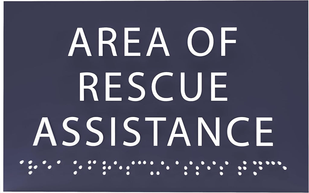 6" X4" Area of Rescue Assistance Sign- Tactile Graphics Grade 2 Braille Text ADA Compliant Sign |ADA Compliant Plastic Signs for Schools, Offices, Businesses, Apartments & Restaurants