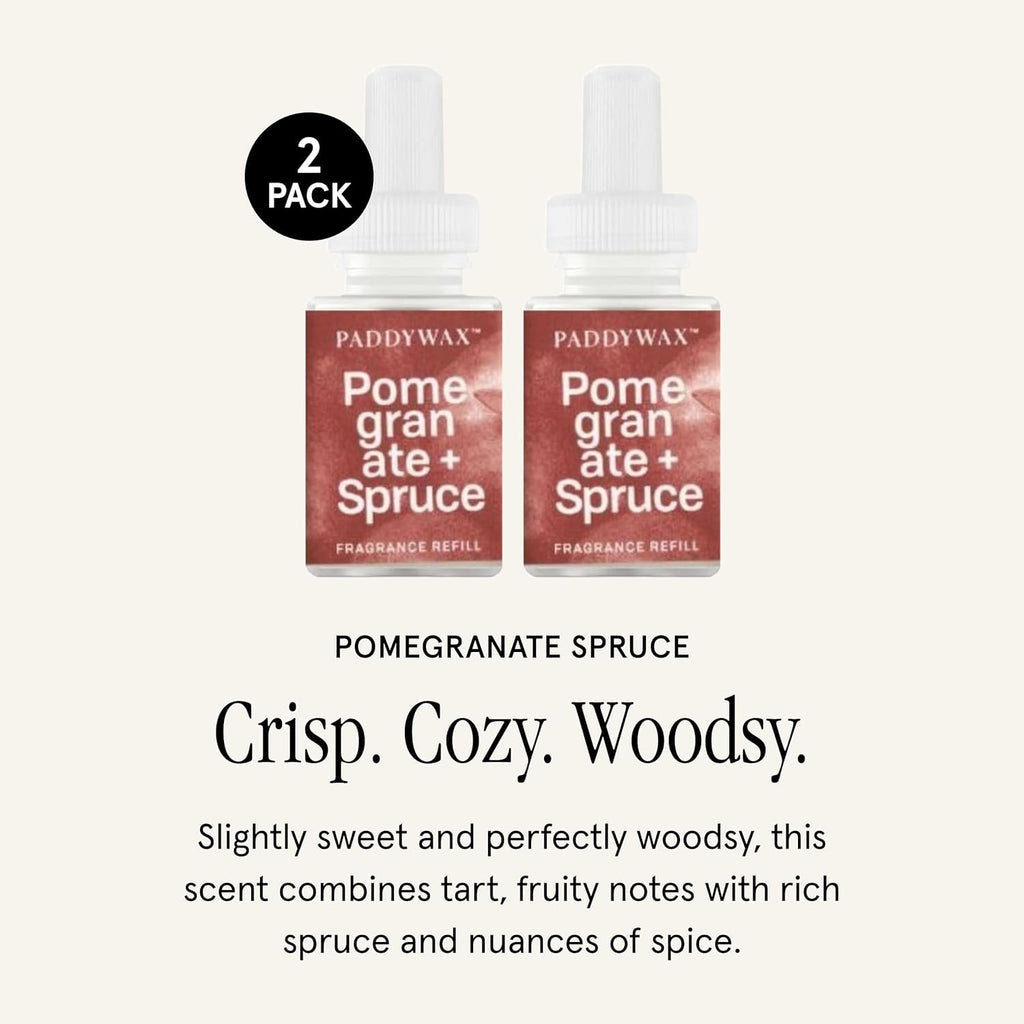 Pura & Paddywax Home Scent Refill - Smart Home Air Diffuser - Up to 120-Hours of Luxury Fragrance per Refill - Home Essential - Clean & Safe Diffuser Fragrance - 2 Pack, Pomegranate Spruce