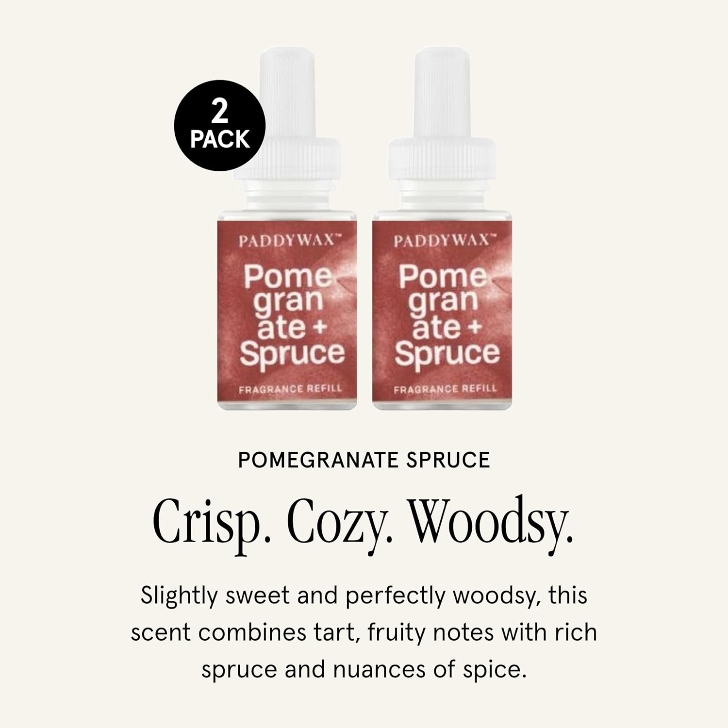 Pura & Paddywax Home Scent Refill - Smart Home Air Diffuser - Up to 120-Hours of Luxury Fragrance per Refill - Home Essential - Clean & Safe Diffuser Fragrance - 2 Pack, Pomegranate Spruce