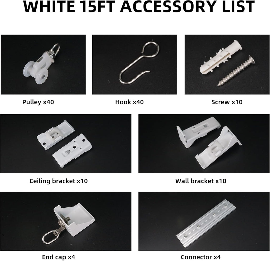 Curtain Track for Ceiling or Wall, Heavy Duty Aluminum Alloy with Smooth Sliding, Easy to Install, White, 3ft To 15ft