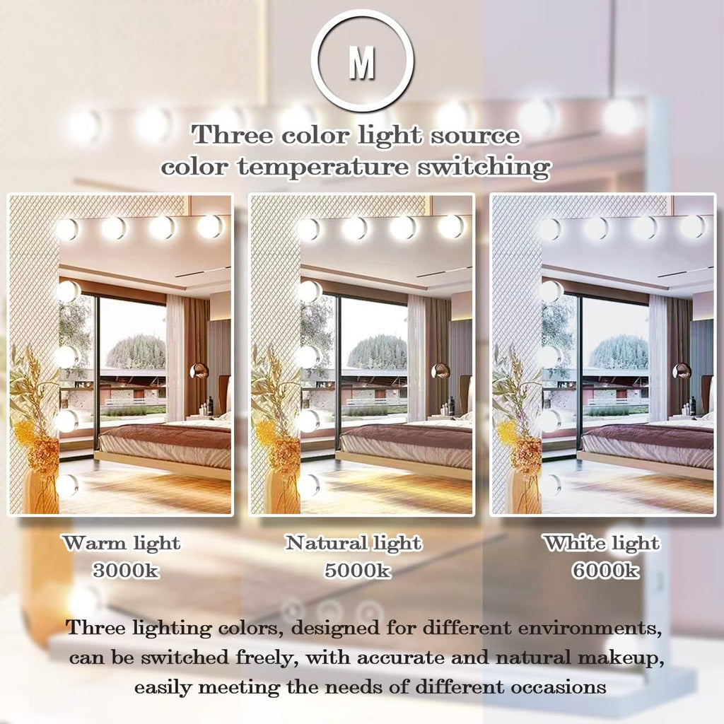 THEKLA 24 x 32 Inch Hollywood Light Vanity Mirror with 18 Bulbs Adjustable 3 Color Lights 32" Vanity Lighted Mirror for Bathroom Bedroom Wall Vanity Makeup Table Mirrors with Lights Base X10 Magnifier
