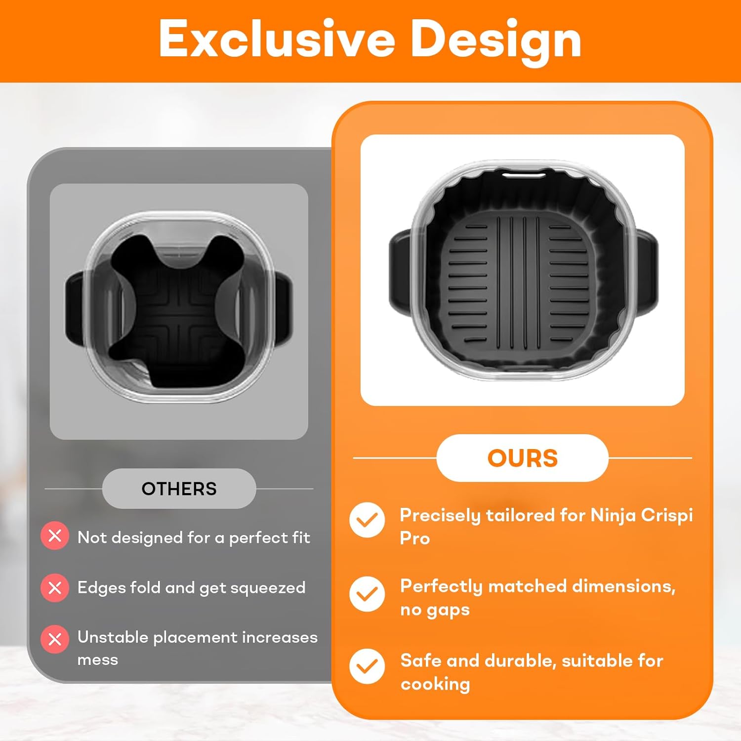 Silicone Air Fryer Liners 2 Pack, Reusable Non-Stick Square Liners Compatible with Ninja Crispi Pro Glass Air Fryer AS101CY, 5–6.5QT Air Fryer Baskets