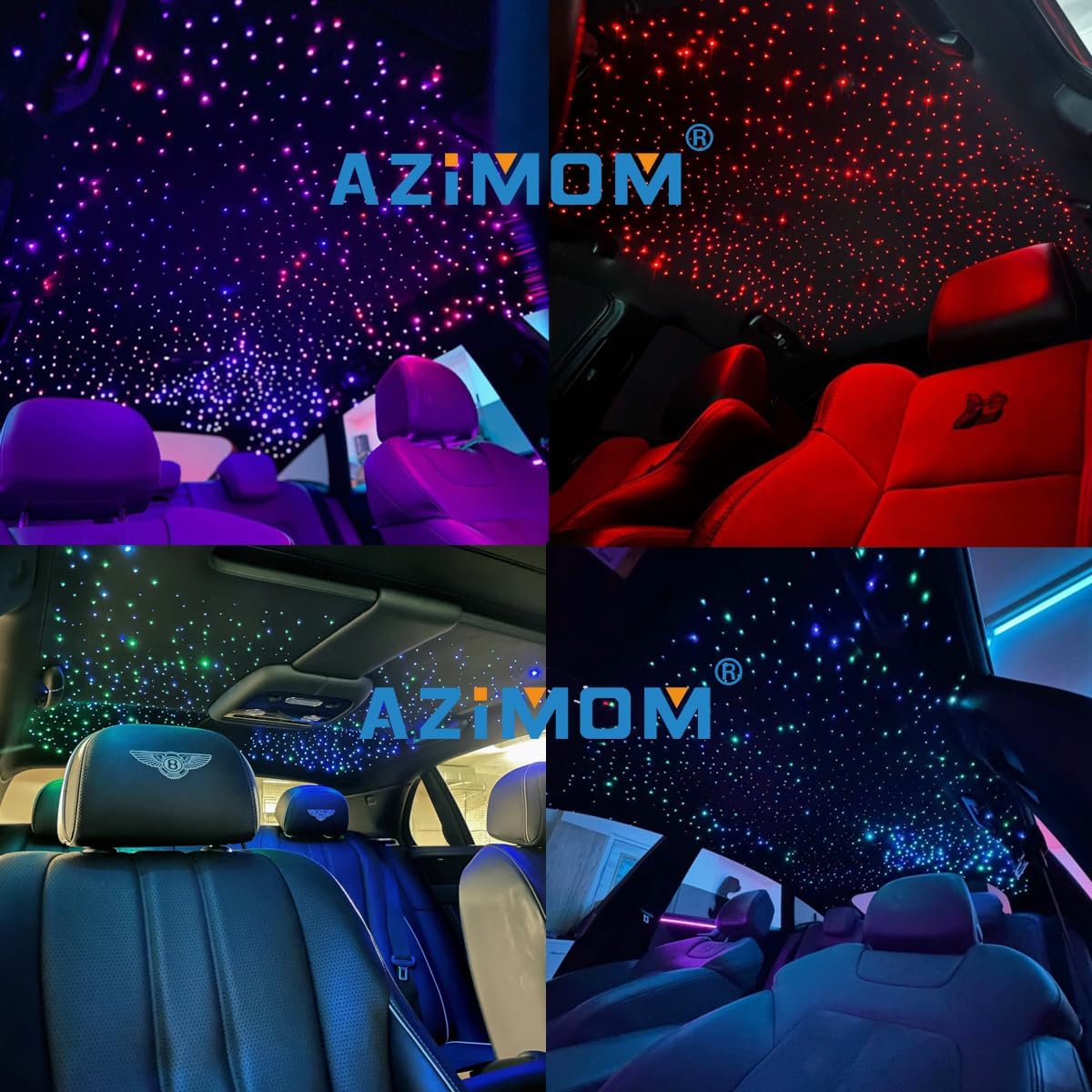 AZIMOM Dual Color 20W Twinkle 1200pcs Fiber Optic Starlight Headliner Kits 0.03in 13.1ft Fiber Strands End Glow Sound Activated Remote APP Control RGBW Light Source Home Ceiling Car Headliner Décor
