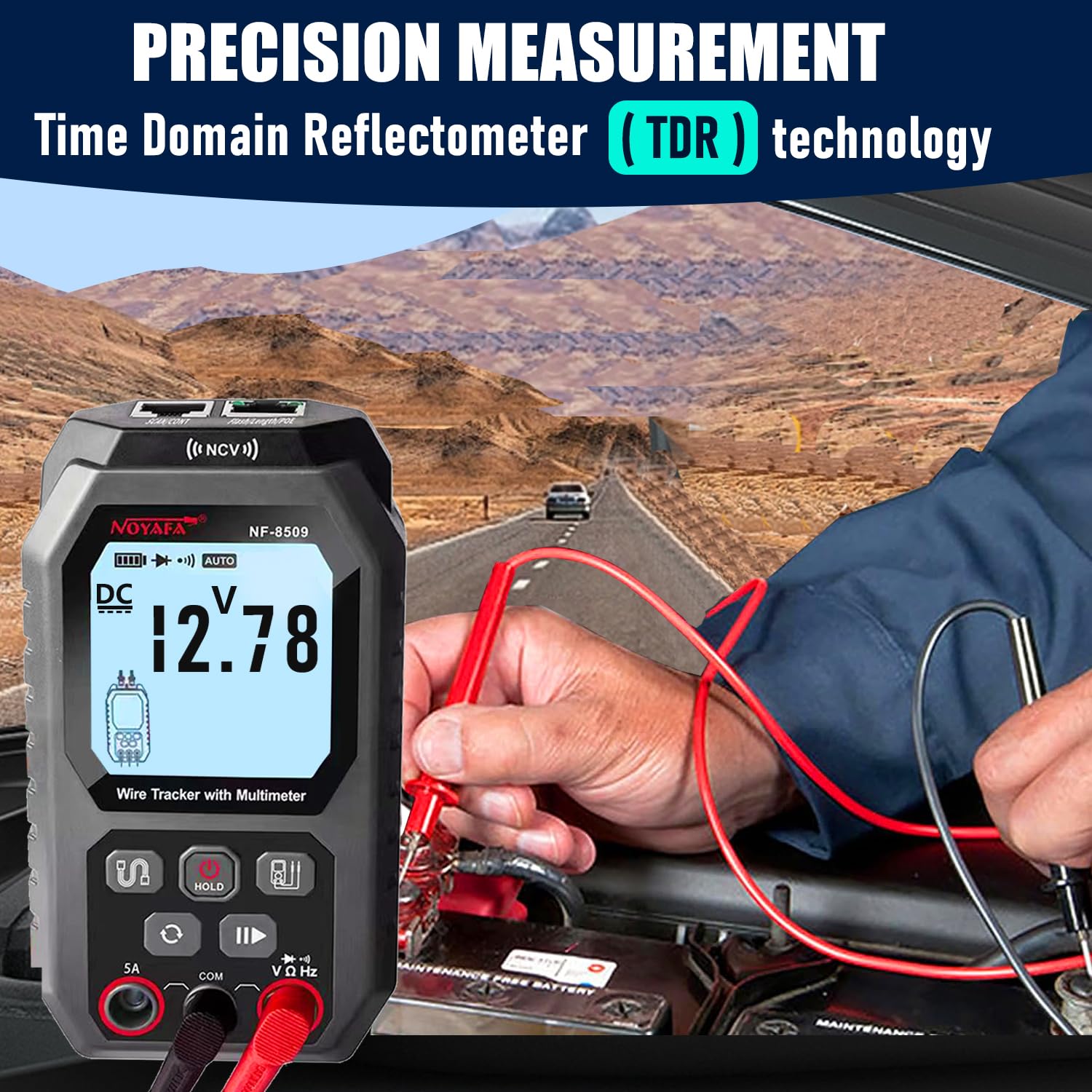 NF-8509 Network Cable Tester (with Multimeter Tester), POE/RJ45 RJ11 CAT5 CAT6 LAN/Ethernet Port Flashing, Anti-Interference TDR Network Tester/NCV Anti-Burnout AC DC Voltmeter Network Tool