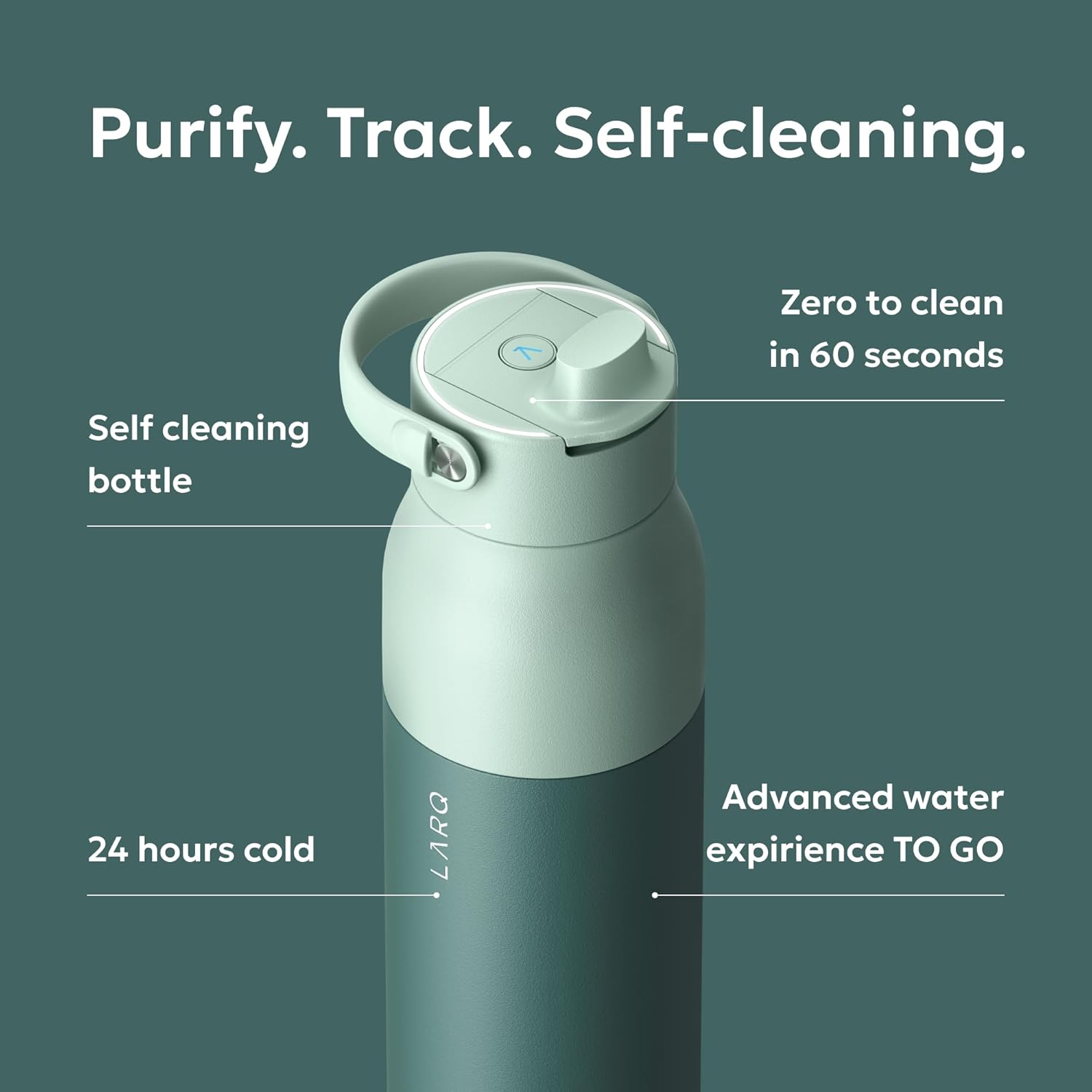 LARQ Bottle PureVis 2 - UV Water Purifier with Self-Cleaning, App Hydration Tracking, Filter Straw, Detachable Handle, Double-Wall Insulated