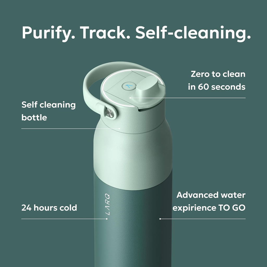 LARQ Bottle PureVis 2 - UV Water Purifier with Self-Cleaning, App Hydration Tracking, Filter Straw, Detachable Handle, Double-Wall Insulated