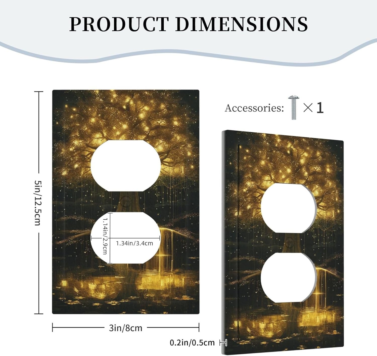 Decorative Outlet Covers Golden Shining Fantasy Kabbalah Tree of Life 1 Gang Duplex Light Switch Cover Plate Unique Wall Plate Electrical Switch Plate Covers for Bedroom Home Decor