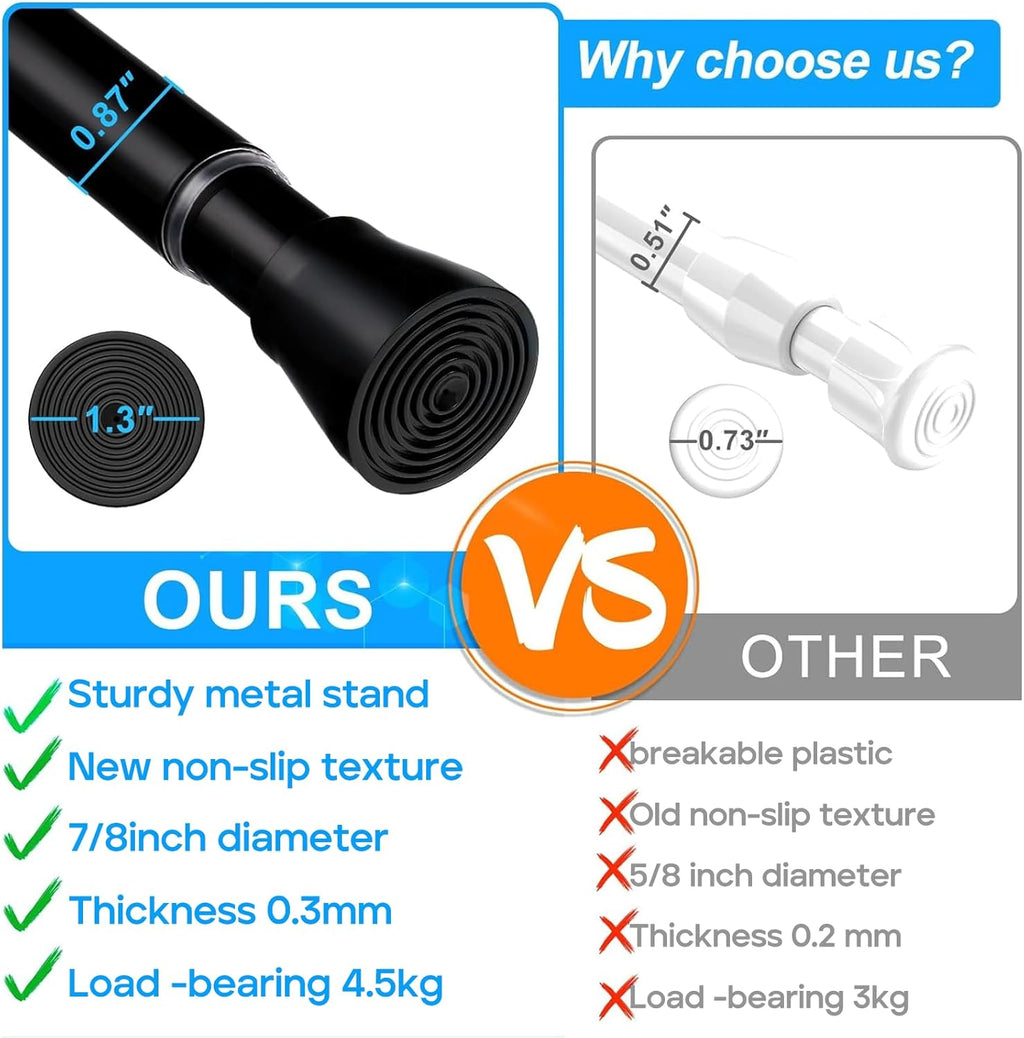 2 Pack Black Shower Curtain Rod 30 To 64 Inch Black Shower Tension Rod 7/8" Adjustable Curtain Rod No Drilling Spring Tension Curtain Rod Shower Rods for Bathroom Windows Doorways Closet