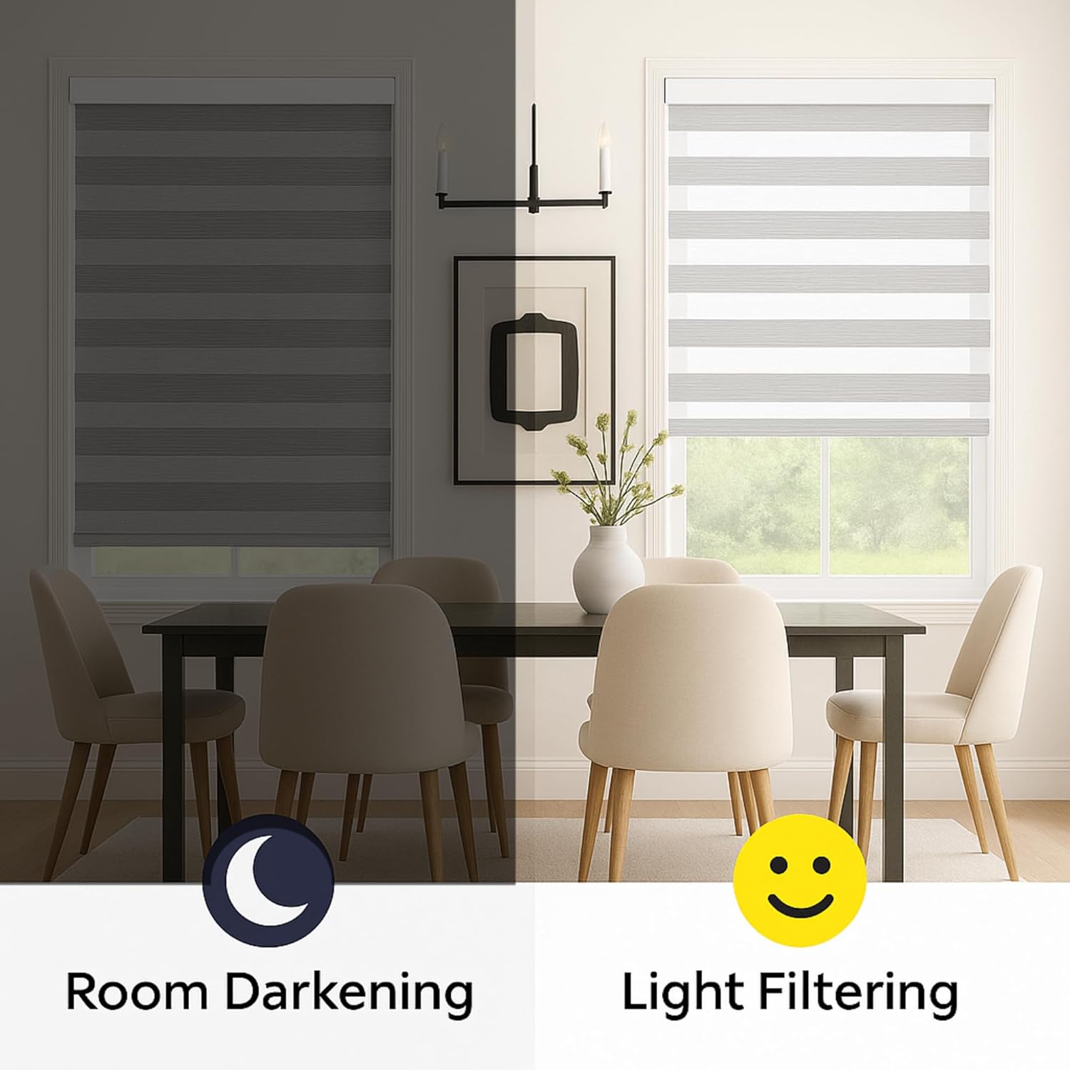 Shadesu Cordless Zebra Blinds for Windows, 49" W x 72" H, Grey, Dual Layer Free-Stop Zebra Shades, Light Control for Day and Night, Sheer Blinds for Indoor Windows, Bedroom, Kitchen