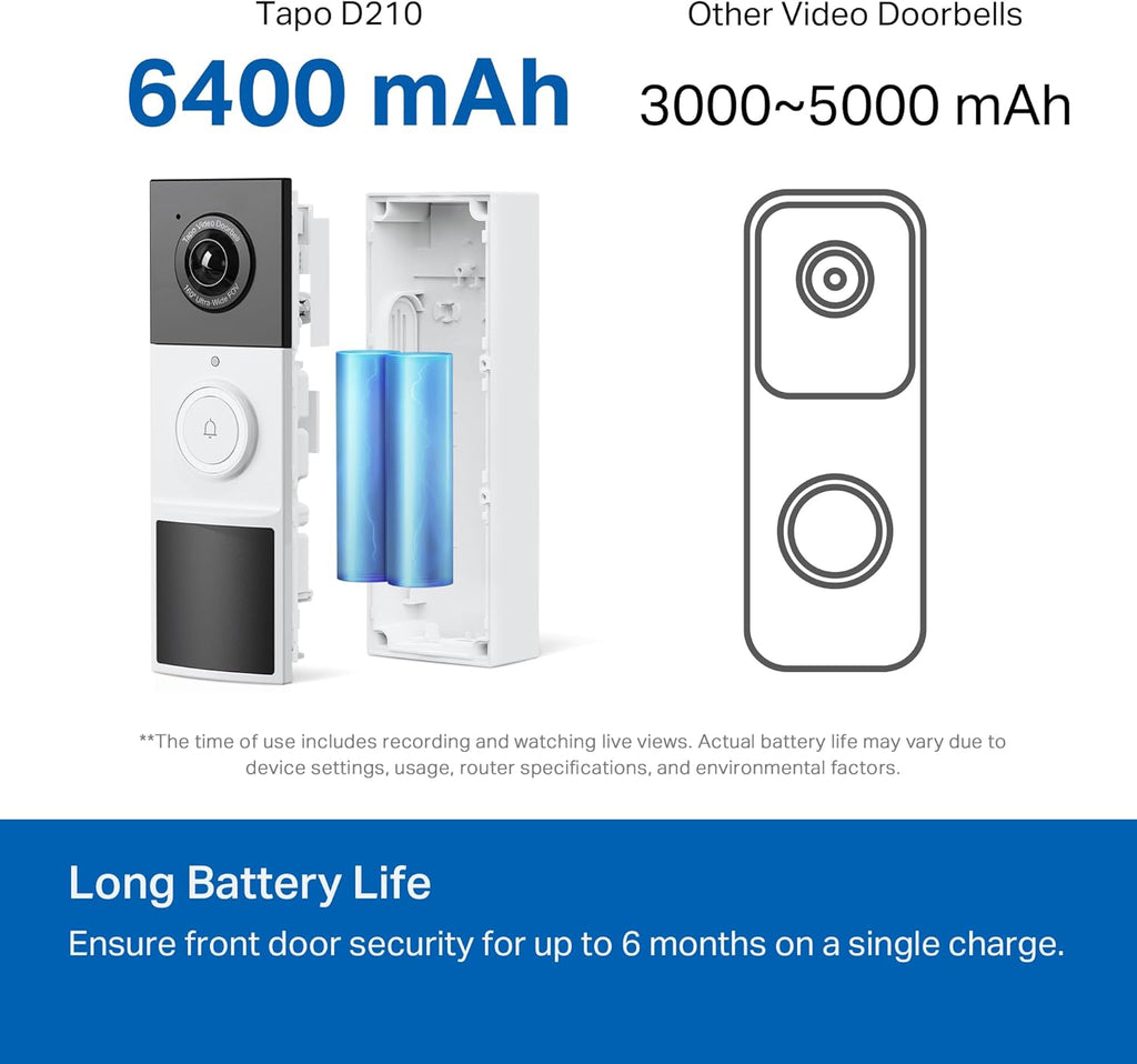 Tapo by TP-Link Smart Video Doorbell Camera Wireless with Chime, 2K with Full Color Night Vision & Spotlights, No Monthly Fee, Ring Call, 160° Ultra-Wide View, Free AI Detection, Local Storage,D210