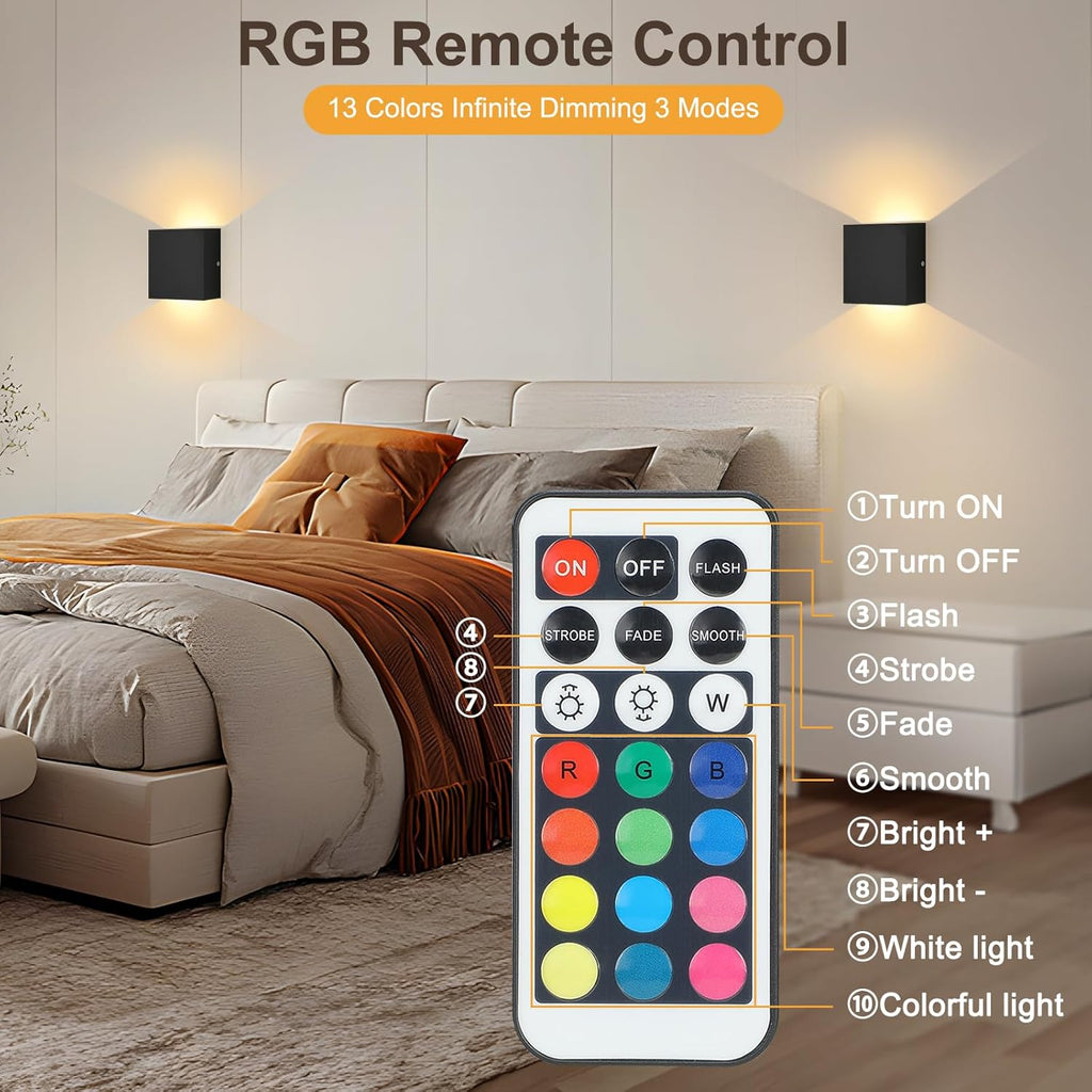 Lightess RGB Battery Operated Wall Sconce with Remote, Dimmable LED Wall Light Rechargeable, Up Down Wall Mount Lights for Hallway Living Room, Black, LG9945887