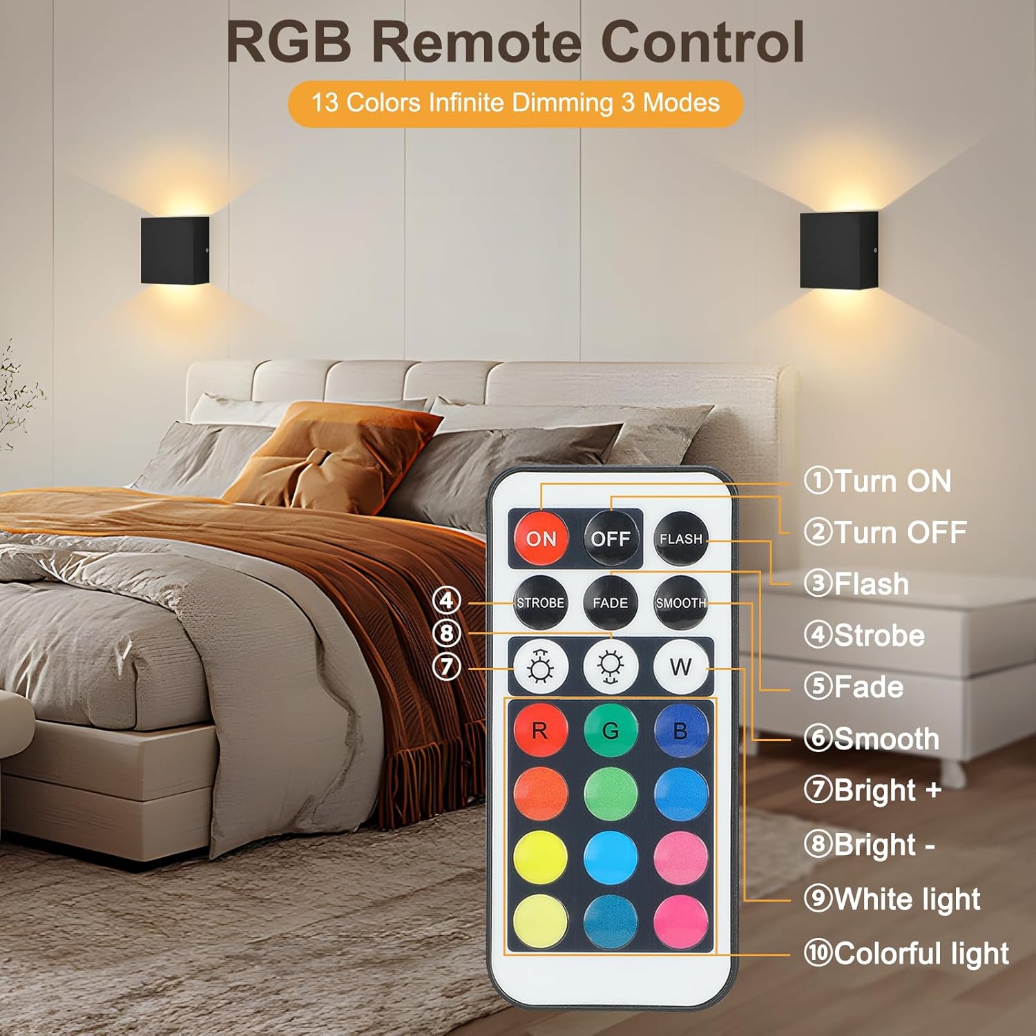Lightess RGB Battery Operated Wall Sconce with Remote, Dimmable LED Wall Light Rechargeable, Up Down Wall Mount Lights for Hallway Living Room, Black, LG9945887
