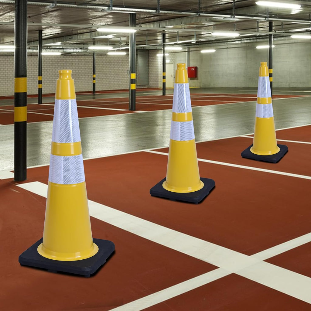 8 Pack 28 Inch Yellow Traffic Cones Heavy Duty with Black Base, Perfect for Large Field Sports, Construction Sites, Parking Control (8, Yellow, 28 Inch)