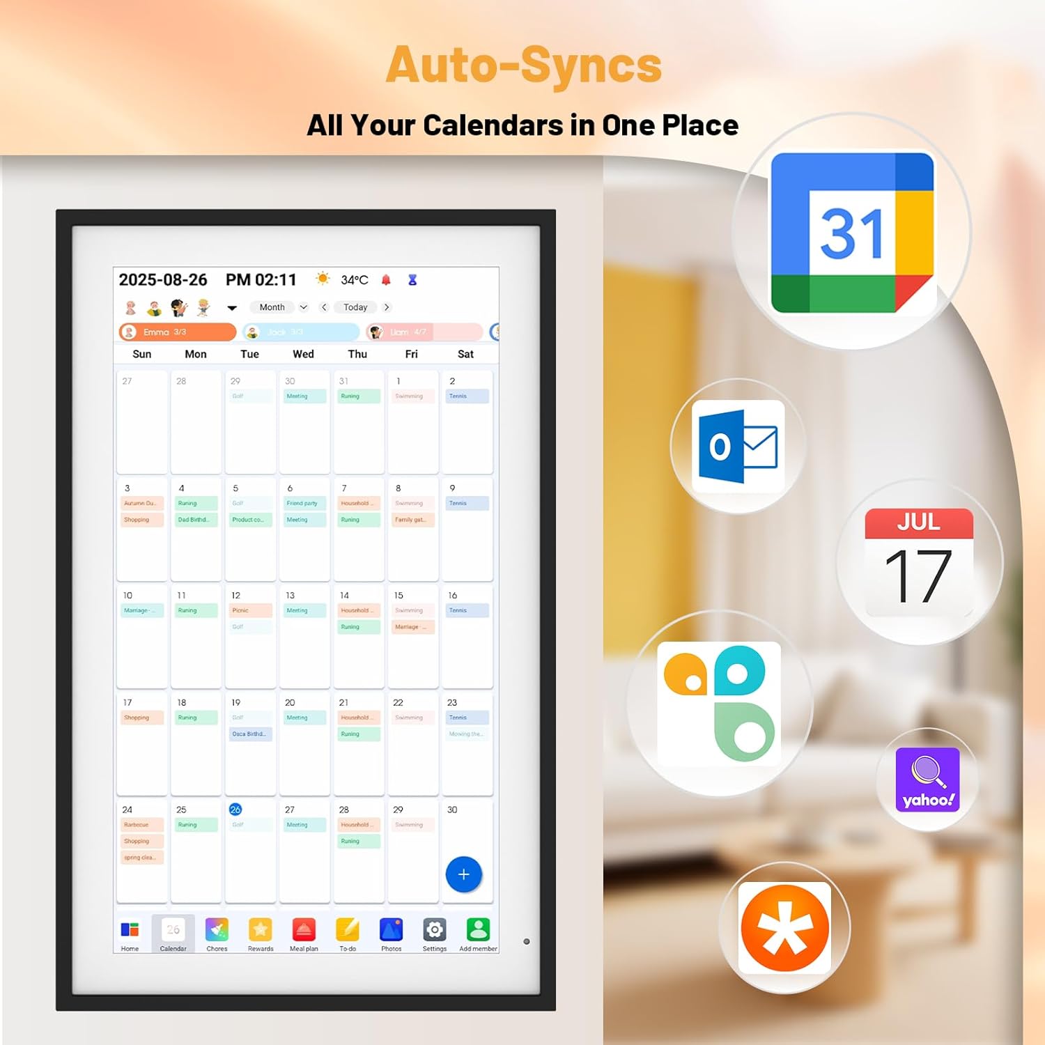 Digital Calendar 15.6" Smart Calendar&Chore Chart, 1920*1080 Interactive Touchscreen Electronic Calendar for Family Schedules, 64GB Wifi Meal Planner, Wall&Desk Mountable, 2025 Calendar-Black