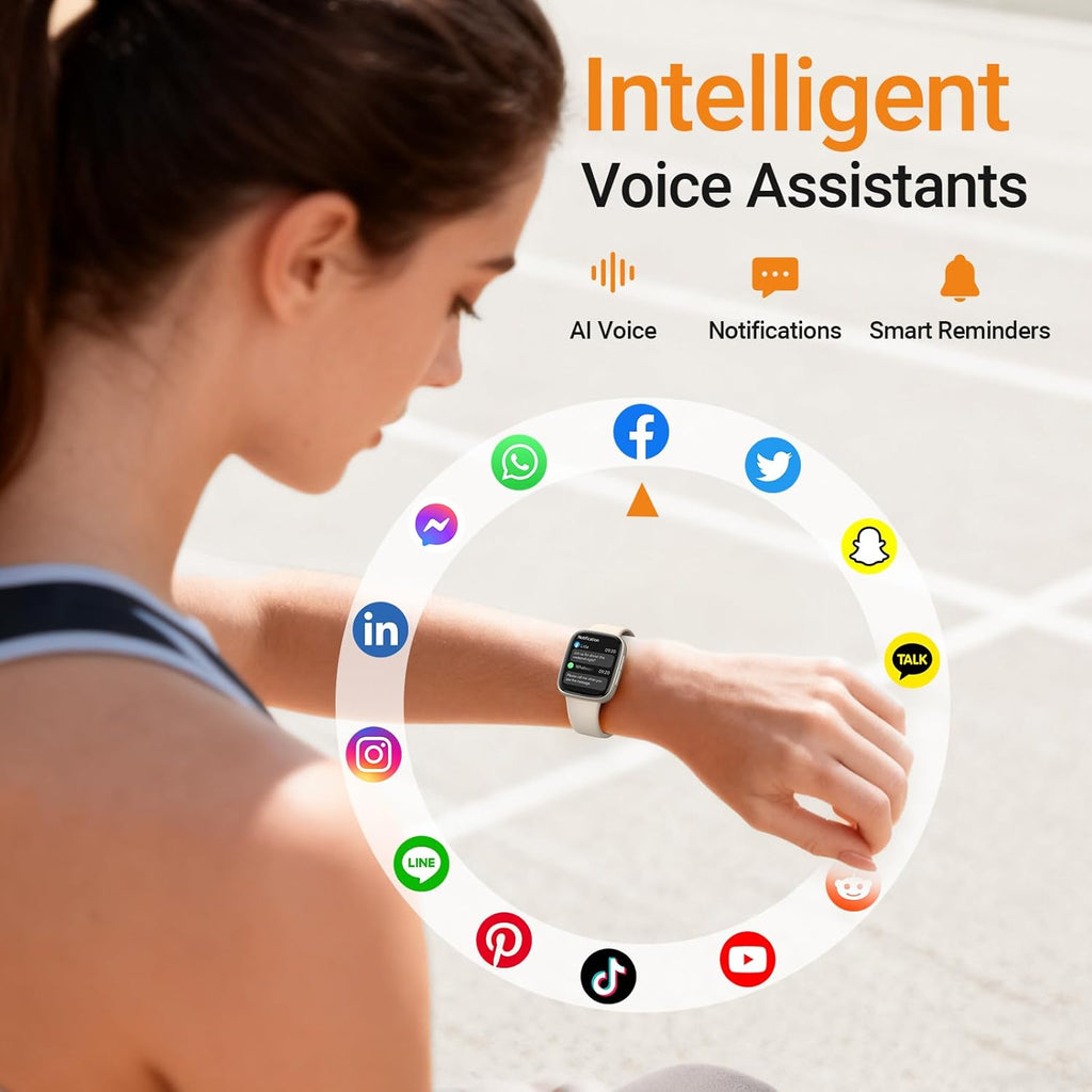Fitpolo Smart Watch, 1.85" AMOLED Fitness Tracker with Bluetooth Call, Heart Rate/Sleep/SPO₂ Monitor, 100+ Sports Modes, 3ATM Waterproof Smartwatch for Android/iPhone/Samsung, Includes 2 Bands