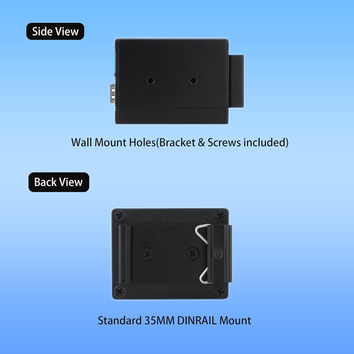 3 Port Industrial Ethernet Switch Unmanaged 2 x 10/100/1000M RJ45 Copper Ports with 1 Gigabit SFP Fiber Uplink Slot Wide Temperature Range Plug and Play Commercial/Industrial Network Solution