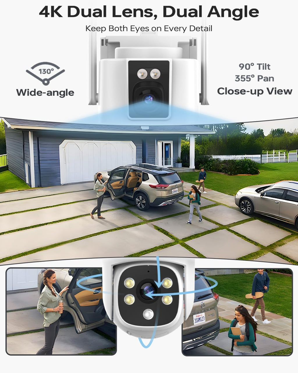 Wireless Security Camera System Outdoor, 10pcs Dual Lens Dual Screen 2K+2K 24/7 Recording Cameras with 1TB NVR