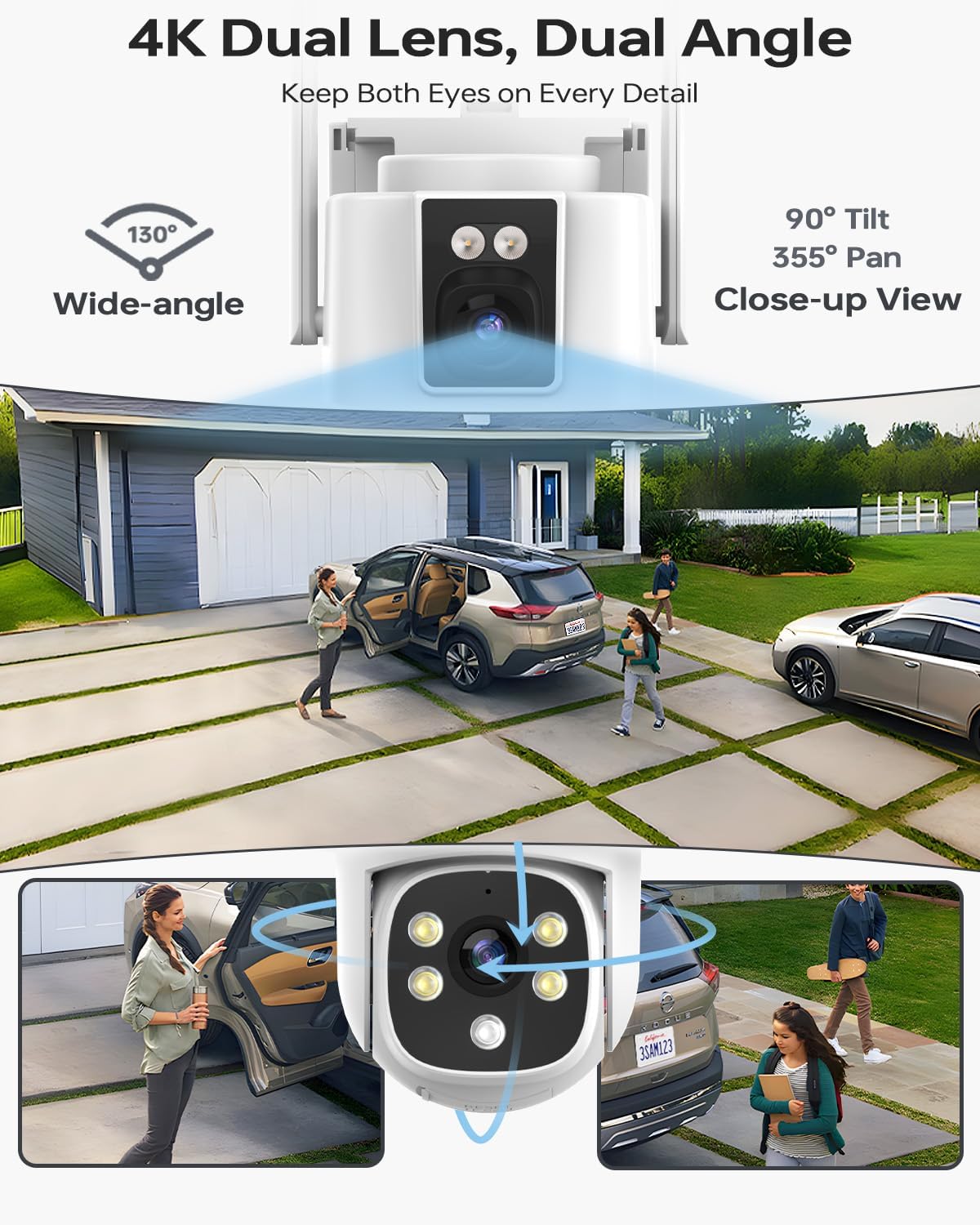 Wireless Security Camera System Outdoor, 10pcs Dual Lens Dual Screen 2K+2K 24/7 Recording Cameras with 1TB NVR