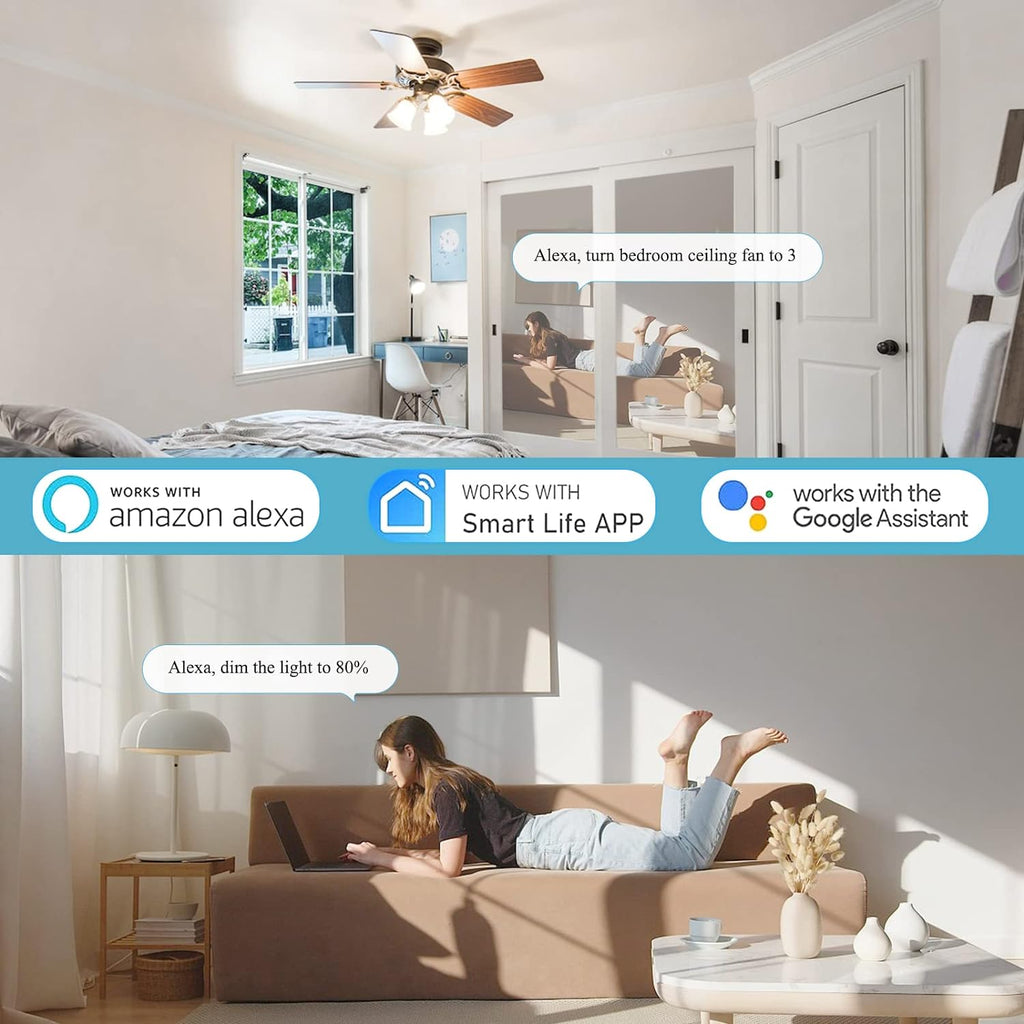 Universal Smart WiFi Ceiling Fan Remote Control Kit, Ceiling Fan Control and Dimmer Light Switch, Compatible with Alexa, Google Assistant and Smart Life App, 3 Speed, Timing, Remote Control