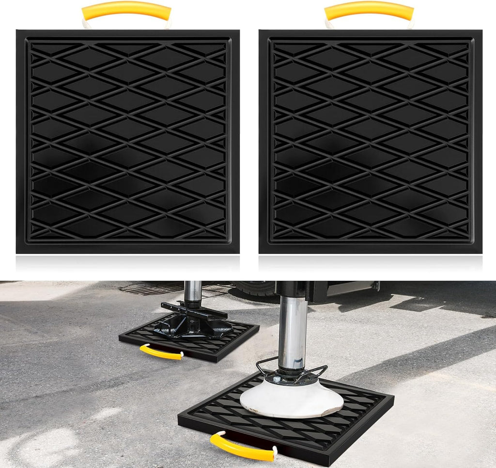2 Pcs Rv Jack Pads 18 x 18 x 1 Inch Rv Leveling Blocks with Handle Heavy Duty Leveling Jack Pads Stabilizer Blocks for Truck Trailer Crane