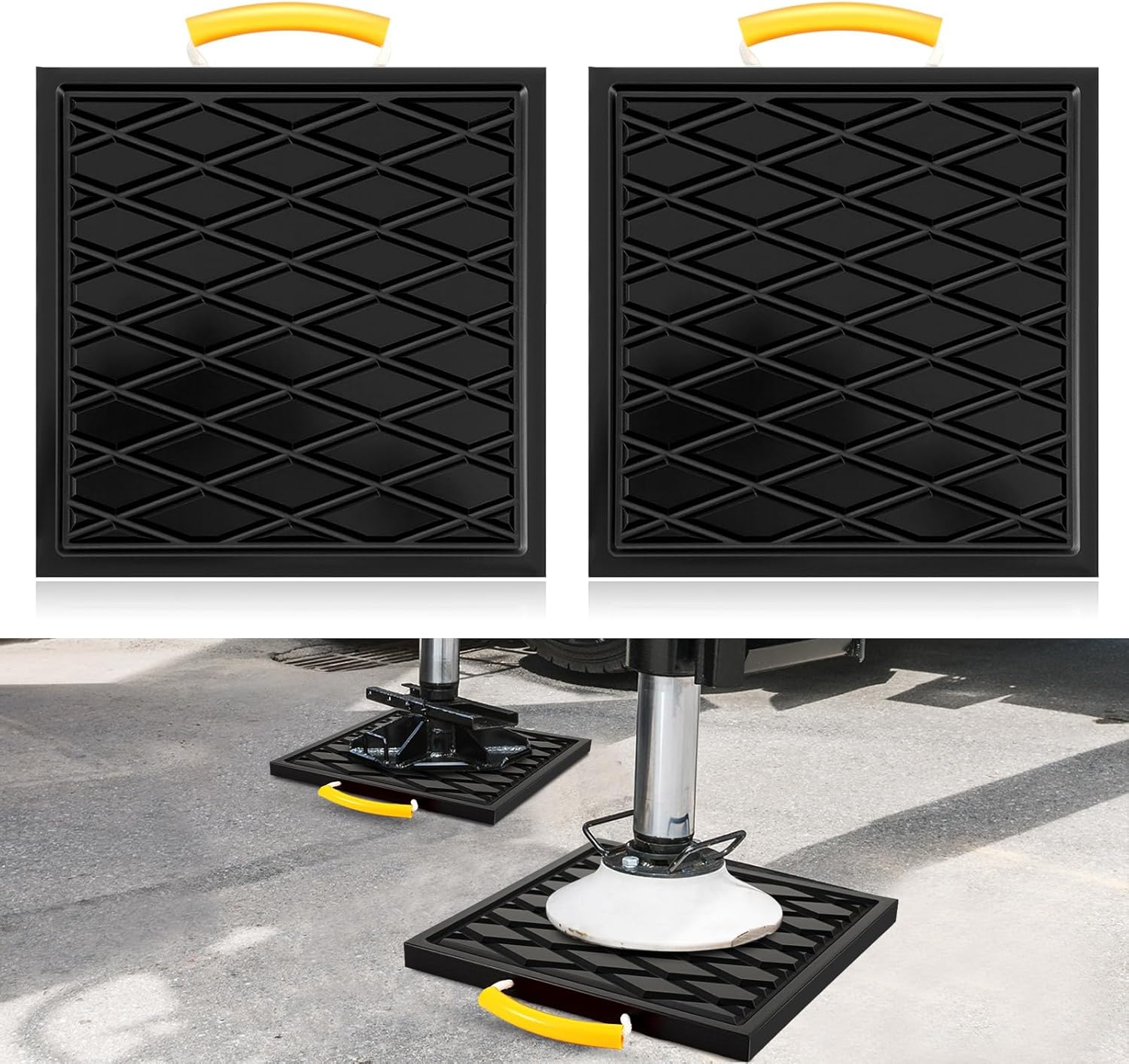 2 Pcs Rv Jack Pads 12 x 12 x 1 Inch Rv Leveling Blocks with Handle Heavy Duty Leveling Jack Pads Stabilizer Blocks for Truck Trailer Crane