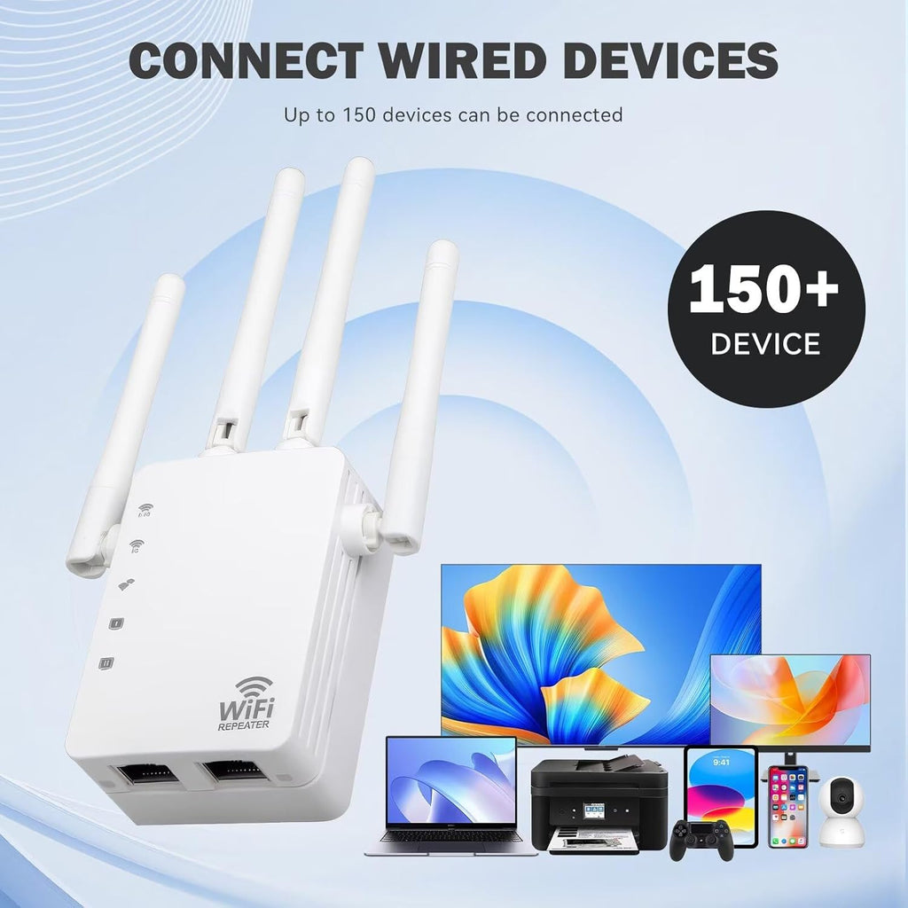 WiFi Extender Signal Booster, Dual-Band 5GHz/2.4GHz 1200Mbps Repeater, Covers Up to 13,888 sq.ft & 150 Devices, Long-Range Internet Booster for Home, Garage, Basement, Outdoor, WPS Easy Setup