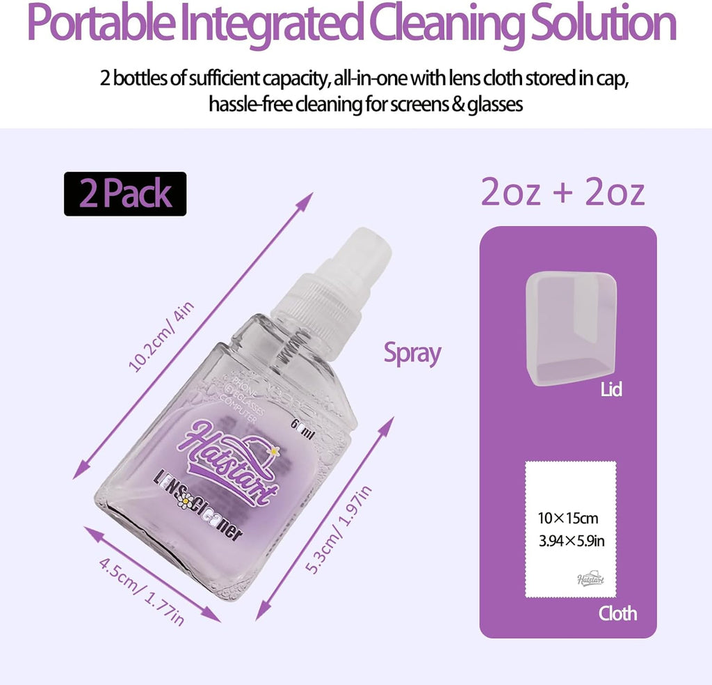 Phone Touch Screen Cleaner Mist Spray and Wipe, Hatstart Pristine Eyeglass Cleaning Kit for TV Laptop Computer Tablet PC LCD Flat Screens Car Display, Compatible with iPhone iPad MacBook Pro, Purple